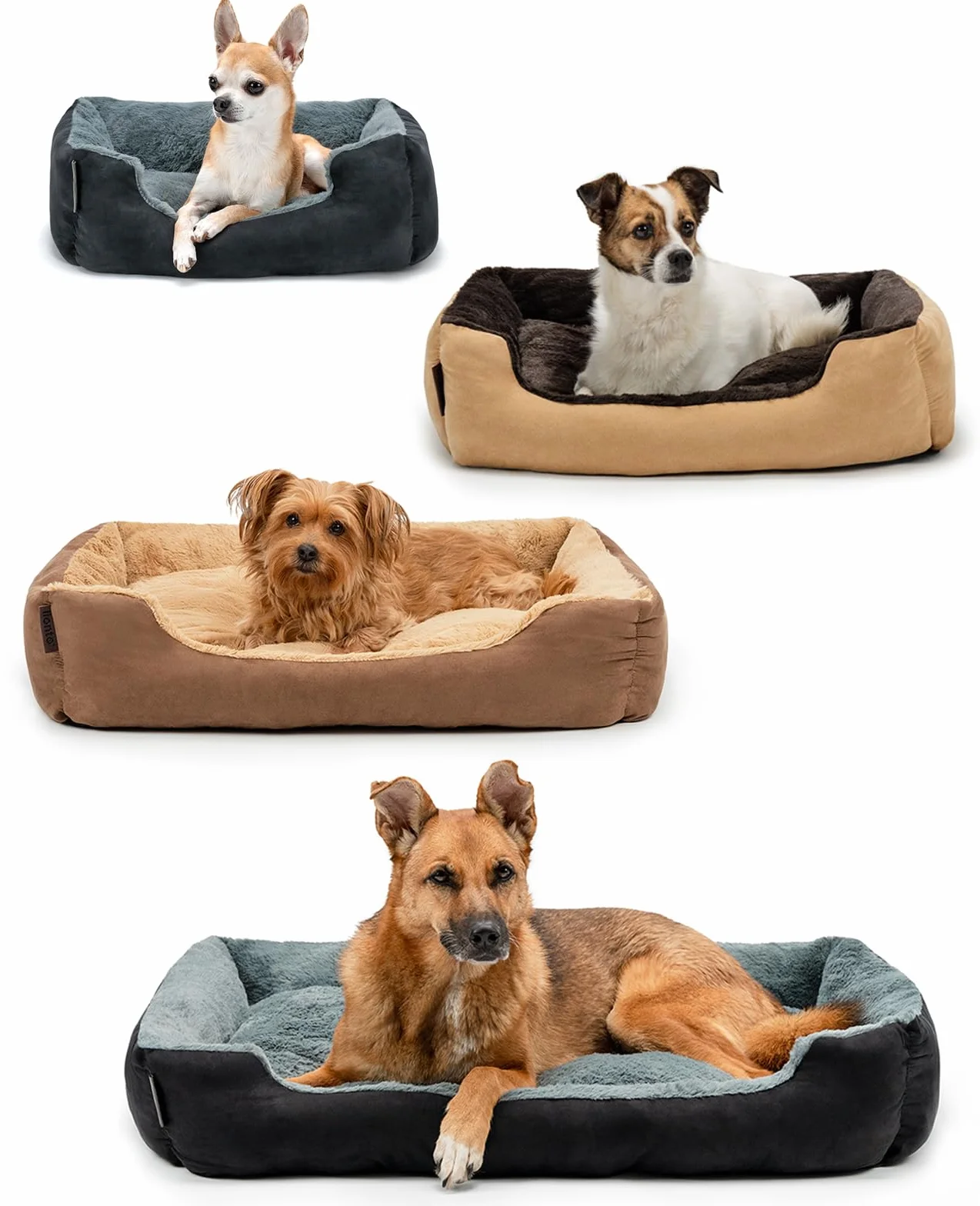 Cuccia per cani lionto 50x37 cm con cuscino reversibile antiscivolo, ingresso basso, nero/grigio