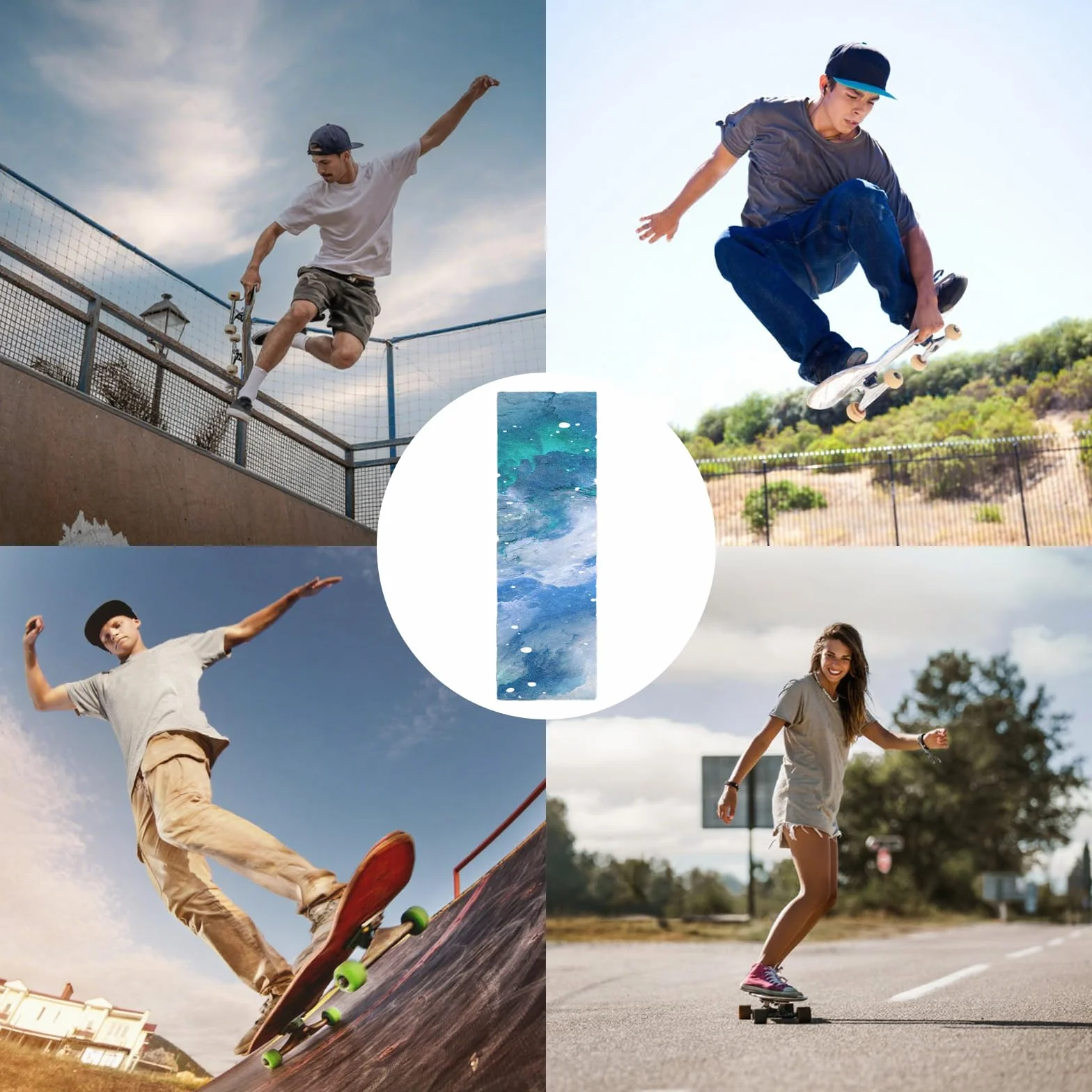 Griptape per Skateboard Carta Vetrata Antiscivolo Premium Alta Resistenza per Longboard Accessori Colore Blu Oceanico
