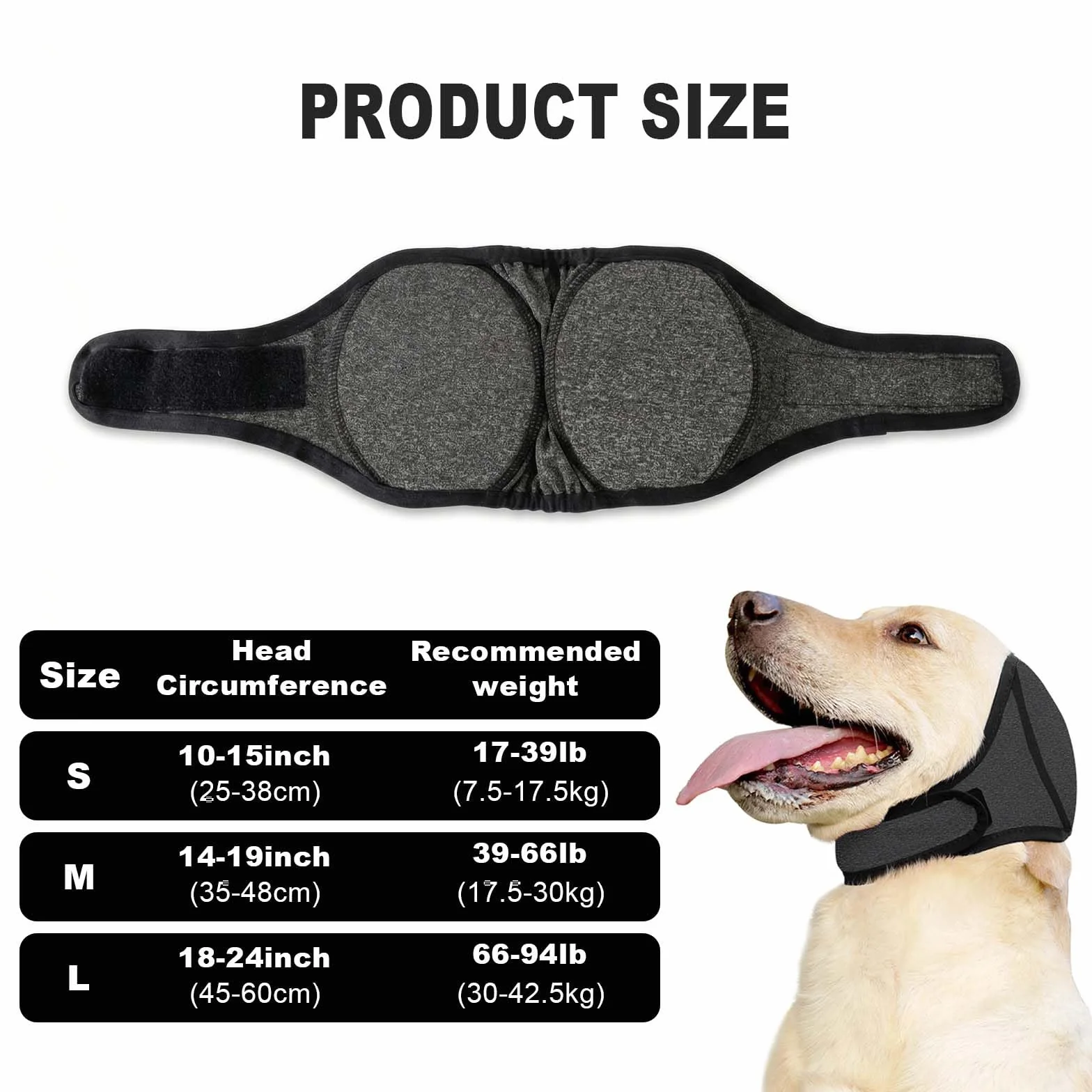 Paraorecchie per Cani Antirumore Fascia Elastica Calmante Ansia Fuochi d'Artificio Tuoni Protezione Orecchie Bagno Toelettatura Inverno Grigio M