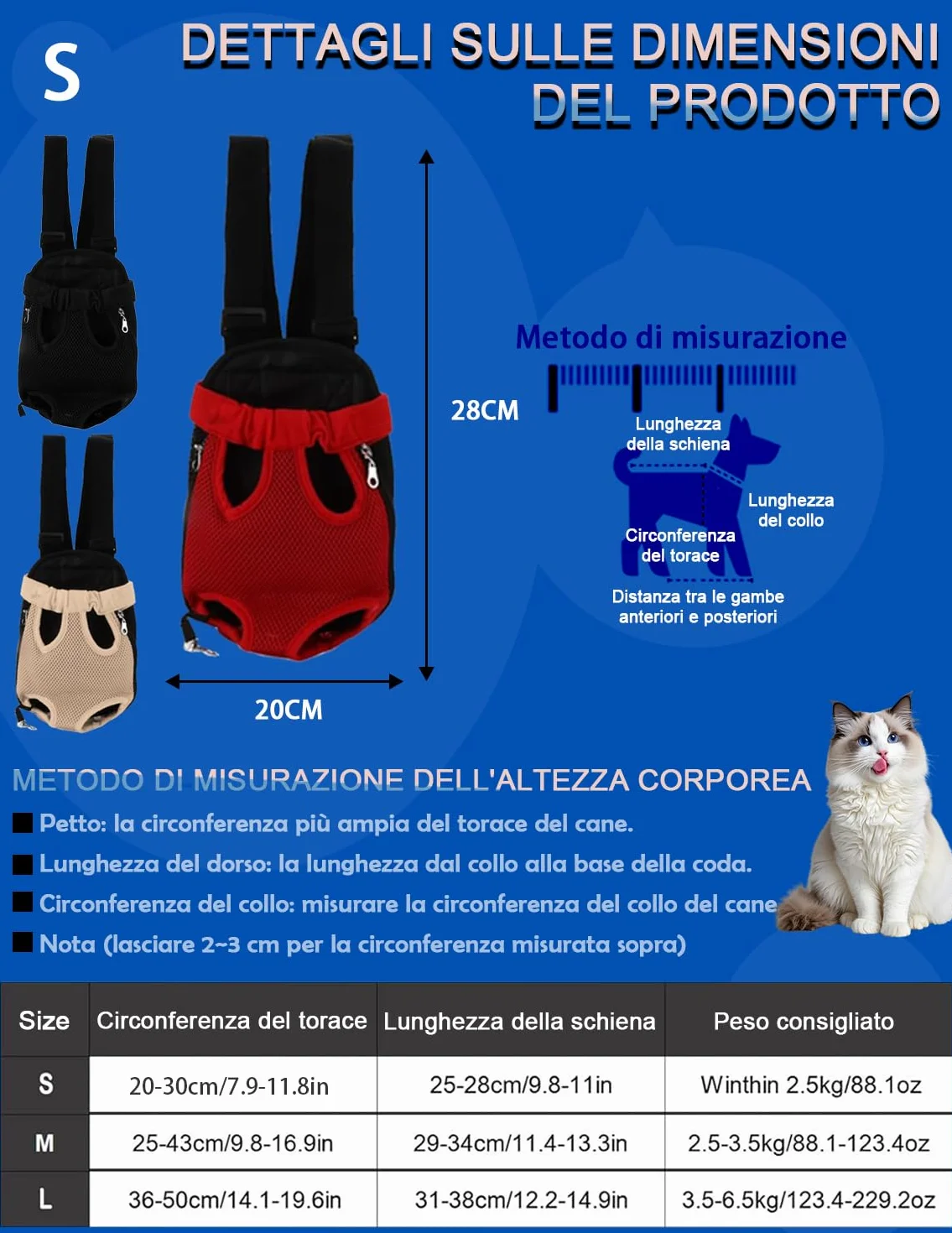 Zaino Pettorale Per Animali Domestici, Zaino Porta Cani Traspirante Portatile Per Animali Domestici Accessori Per Animali Domestici Per Escursionismo Bici da Viaggio Moto(S-rosso)