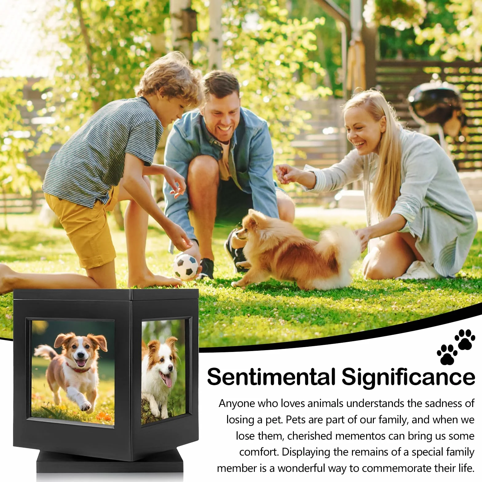 Urna per Ceneri Cane o Gatto, Urna per Animali Domestici con Cornice Portafoto Souvenirs Grande Scatola in Legno Souvenir Urne Funerarie Animali Regalo Commemorativo
