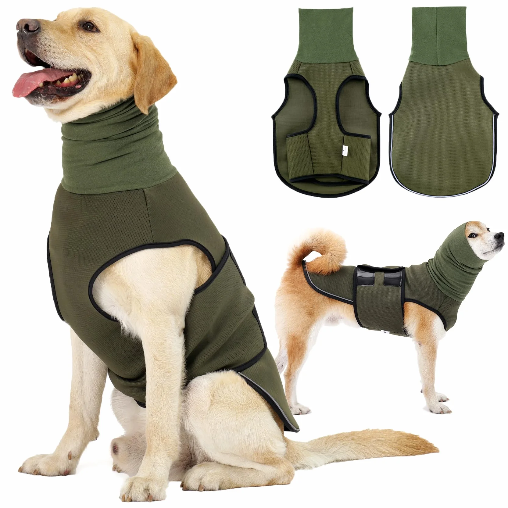 Dotoner Giacca Ansiolitica per Cani 2-in-1 Cappotto Calmante con Strisce Riflessive e Cuffia Antirumore