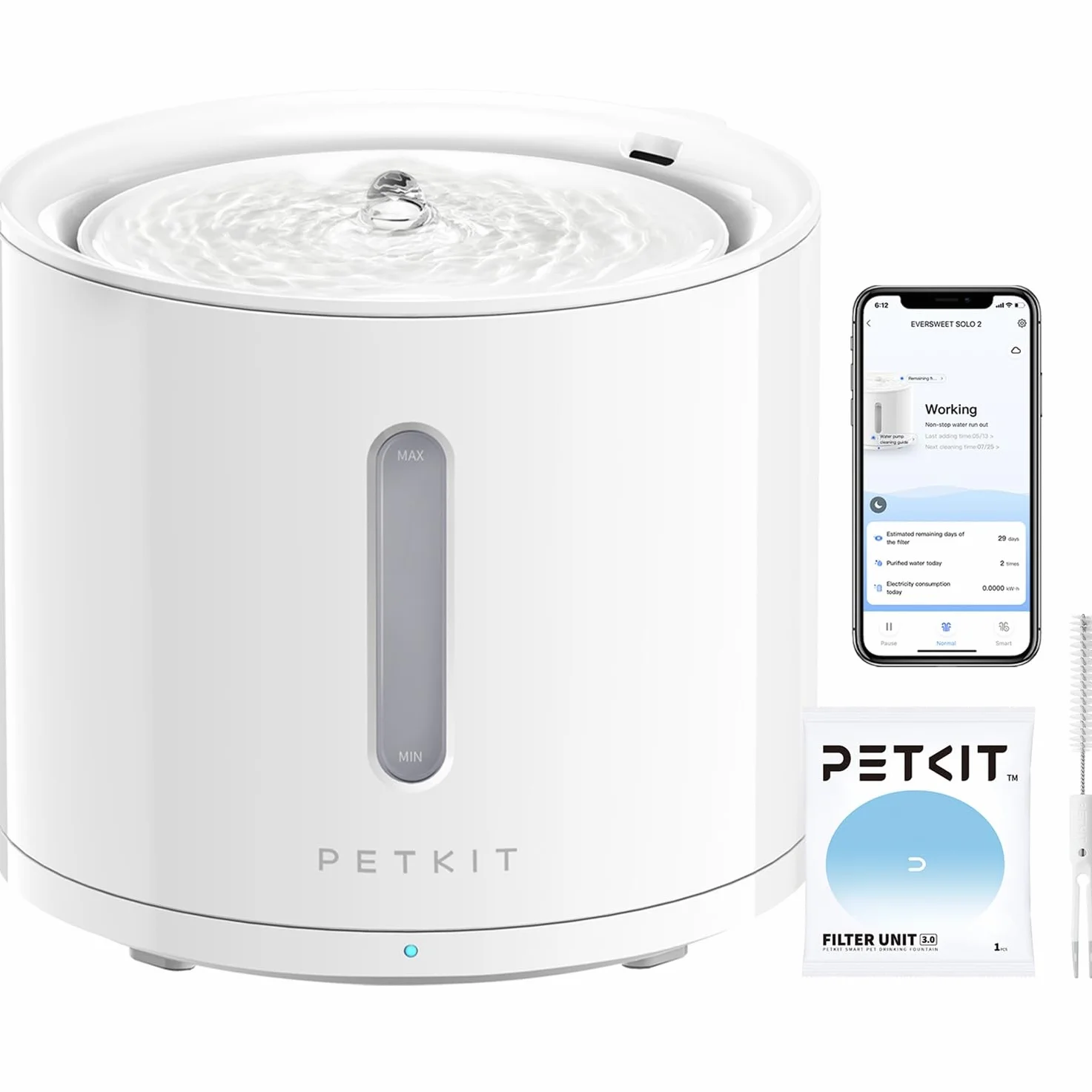 PETKIT EVERSWEET Solo 2 Fontana d'acqua per animali domestici, pompa senza fili, controllo tramite app, ultra silenzioso, modalità Smart/Normal/DND, erogatore d'acqua per cani e gatti-2L