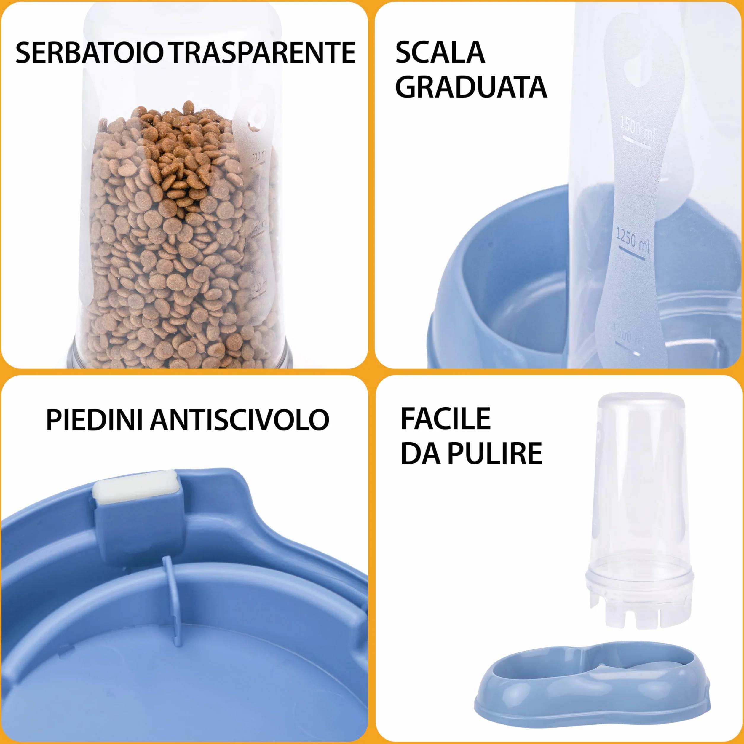 Ferplast Distributore cibo o acqua per cani e gatti AZIMUT 600 Mangiatoia per cibo secco acqua 0,6 Litri, Fondo antiscivolo, 12,5 x 19 x h 19,5 cm Blu