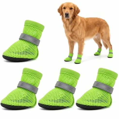 Naapesi 4 Pezzi Scarpe per Cane Estivo in Rete Traspirante, Scarpe in Rete per Cani, Stivali Estivi Antiscivolo per Animali Domestici, Scarpe Traspiranti e Regolabili, Protezione per Le Zampe (M)