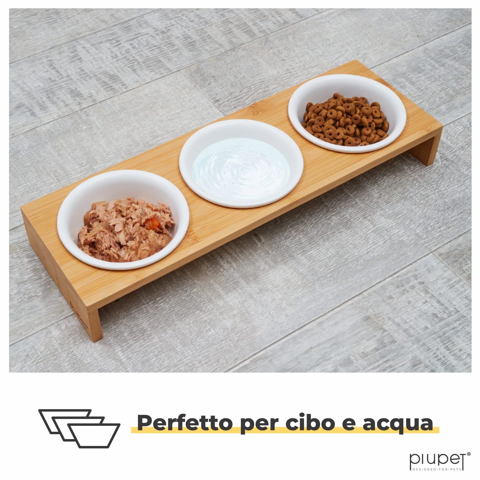 PiuPet® 3er Ciotola per Gatti I 250ml I Lavabile in lavastoviglie I Ciotole per Gatti Rialzate I Ciotole Ceramica I Ciotola per Cani Piccoli I Cestello con 3 ciotole