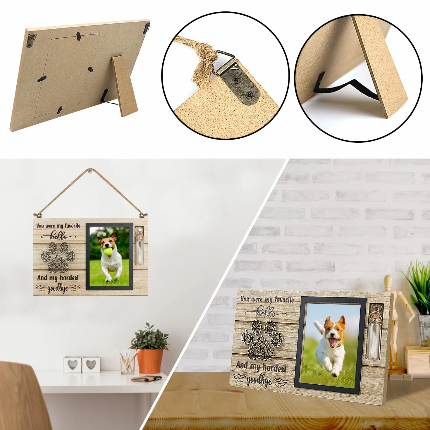 free-space Cornice commemorativa per Animali Domestici con Piccola Bottiglia di Vetro per Regalo per la Perdita di Ceneri o Capelli (Black)