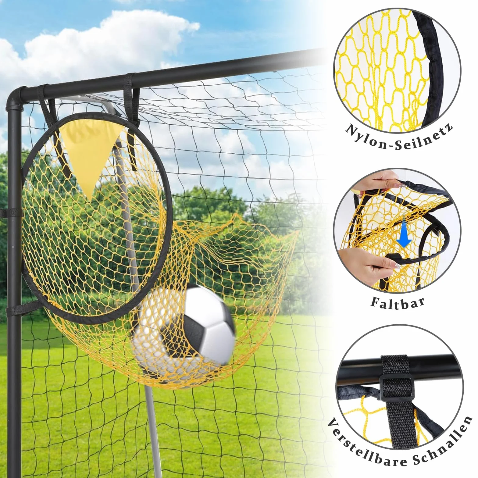 2 Pezzi Obiettivo da Calcio, 46 x 50 cm Rete Bersaglio Calcio Portatili, Rete da Calcios con 4 Cinturini con Fibbie Regolabili, Facile da Attaccare e Staccare, Obiettivo per Allenamento Da Calcios