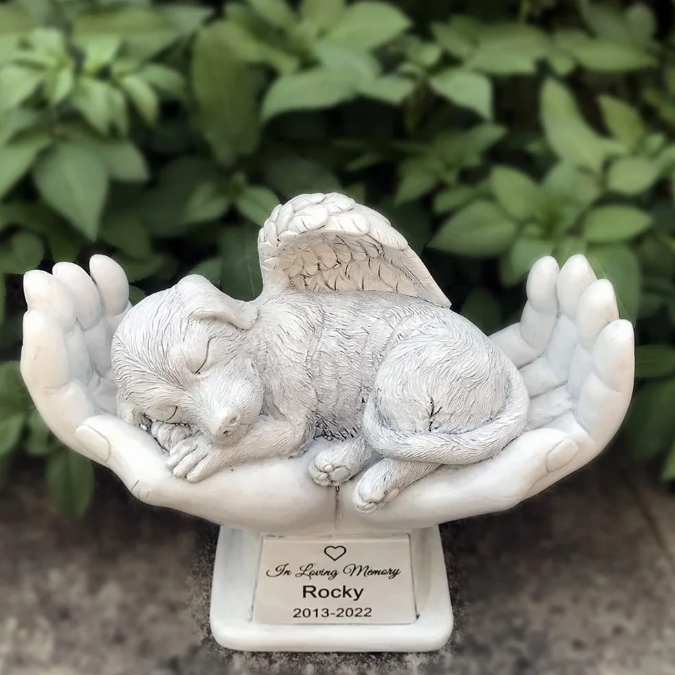WouND Pietra commemorativa per tomba di cane o animale domestico, con angelo commemorativo nelle mani di Dio, pietra lapide da giardino, in ricordo di un animale domestico perso, 17,8 cm (H)