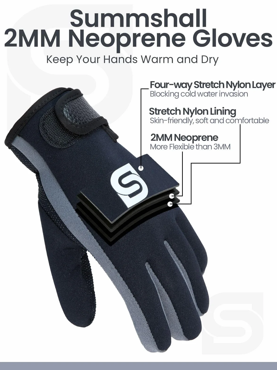 Guanti in neoprene da 2 mm, mantengono caldi e flessibili, con impugnatura antiscivolo, guanti da muta per donne e uomini, per immersioni, snorkeling, surf e sport acquatici