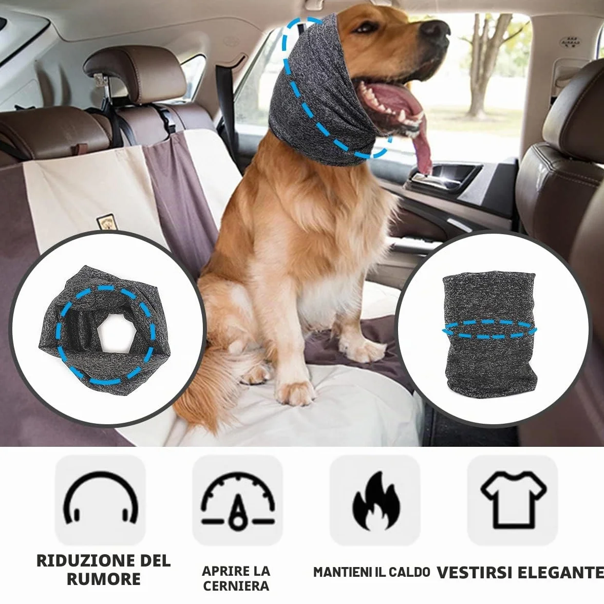 Pattepoint Snood per orecchie cane calma ansia rumore grigio L