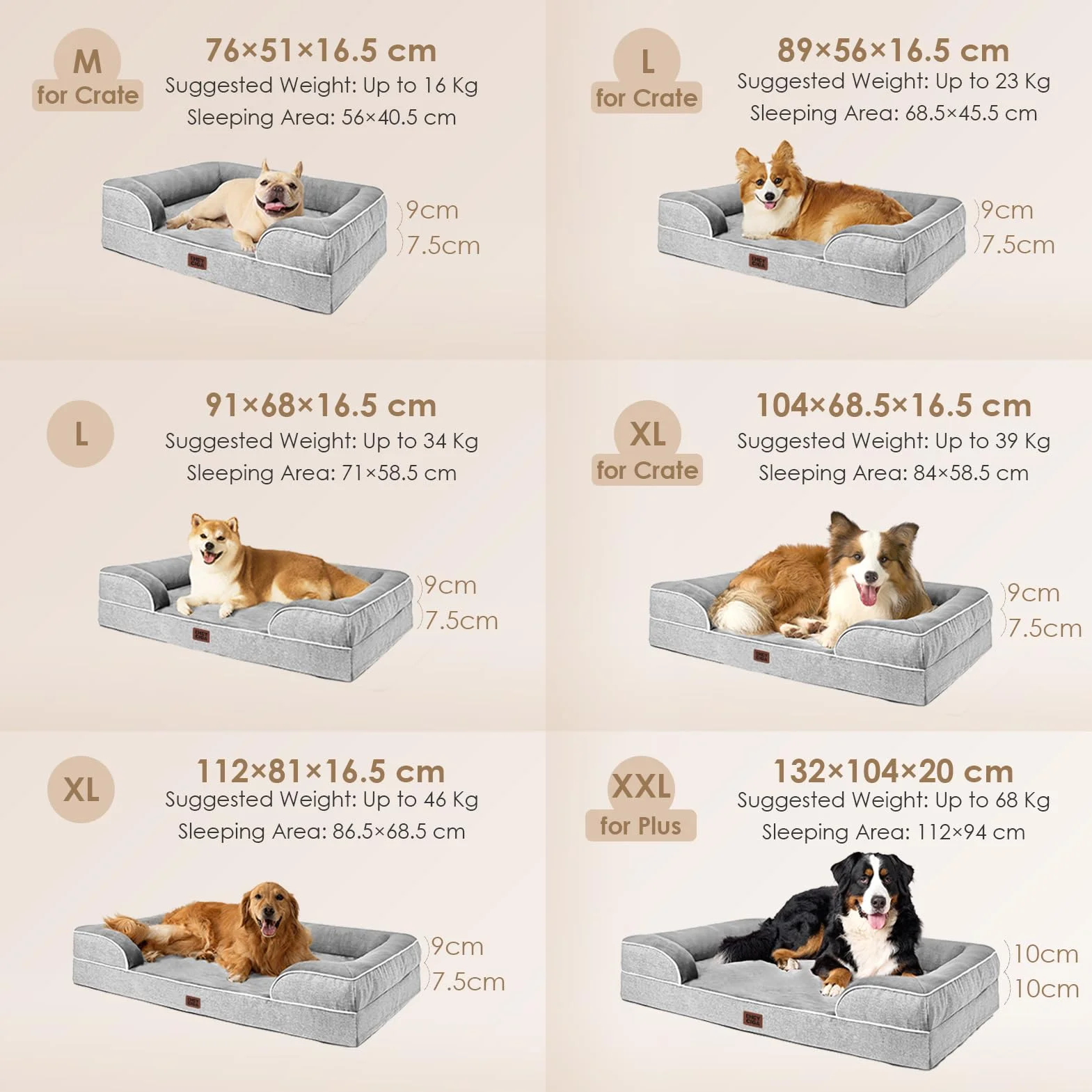 Cuccia Cane Interno Taglia Grande Impermeabile Sfoderabile Lavabile Letto per Cani Ortopedico Grigio 112x81x16cm