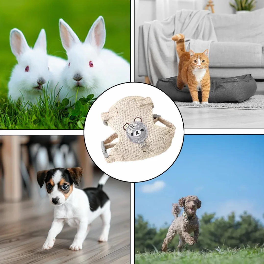 NJCXOLA Guinzaglio Per Coniglio Nano, Accessori Conigli, Imbracature, Stoviglie Con Guinzaglio, Pettorina Regolabile, per Piccoli Animali(Beige, S)