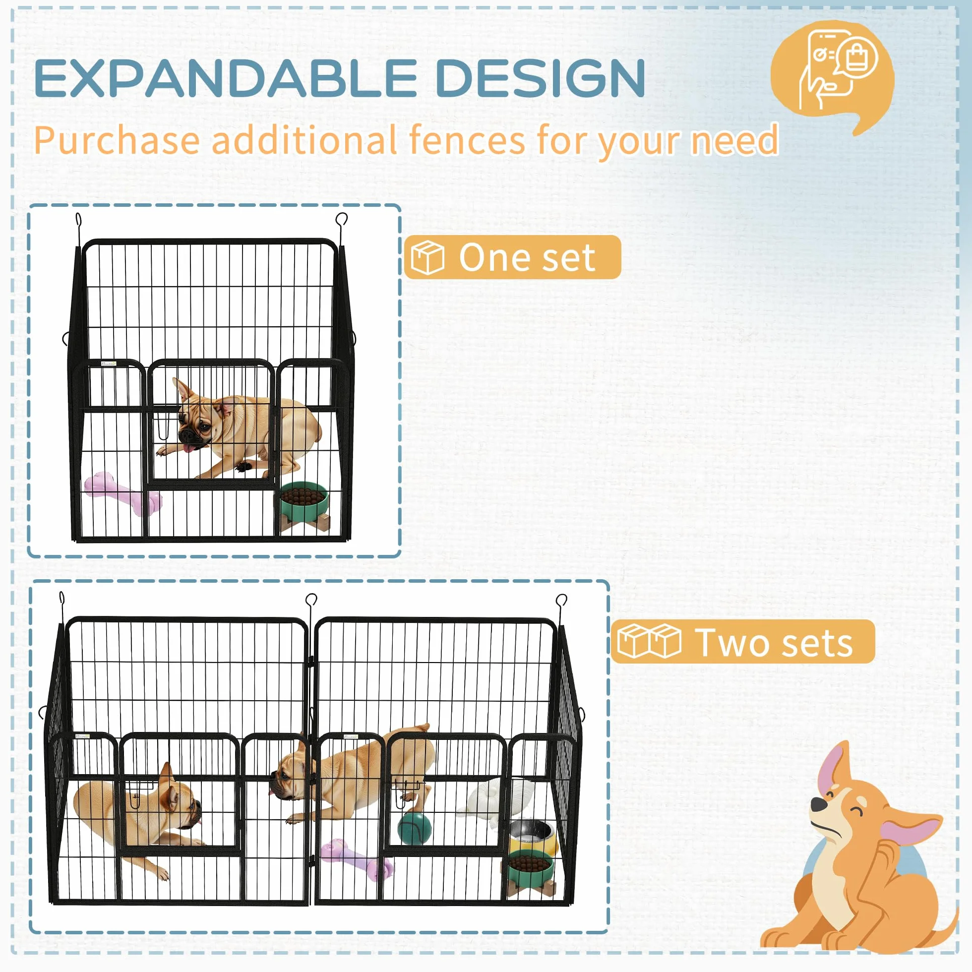 PawHut Recinto per Cani Pieghevole in Metallo, per Interno ed Esterno con Porta con Catenaccio e Picchetti, 82x82x60cm Grigio