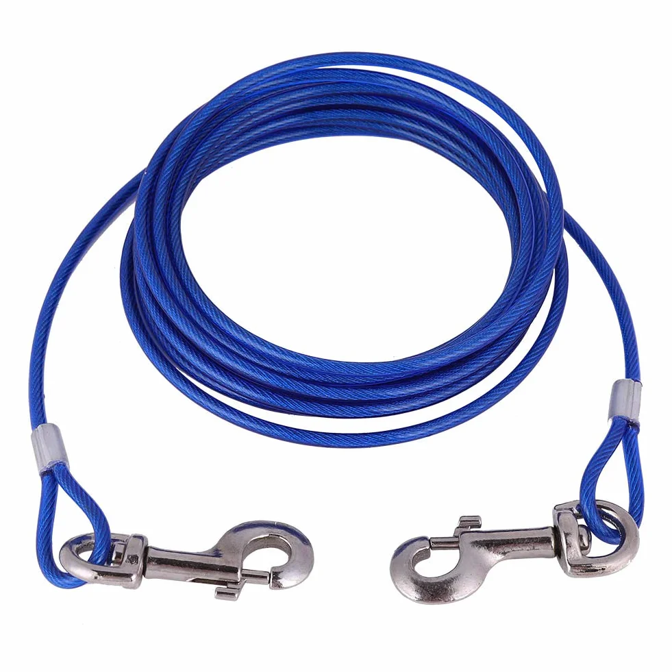 Dog Chain Extendable for Pets Long Steel Wire Dog Rope with Double Clips, Chew Resistant Tie Out for Picnic, Camping, Outdoor Use Secure Animal Safety with Durable Cord (Blue)