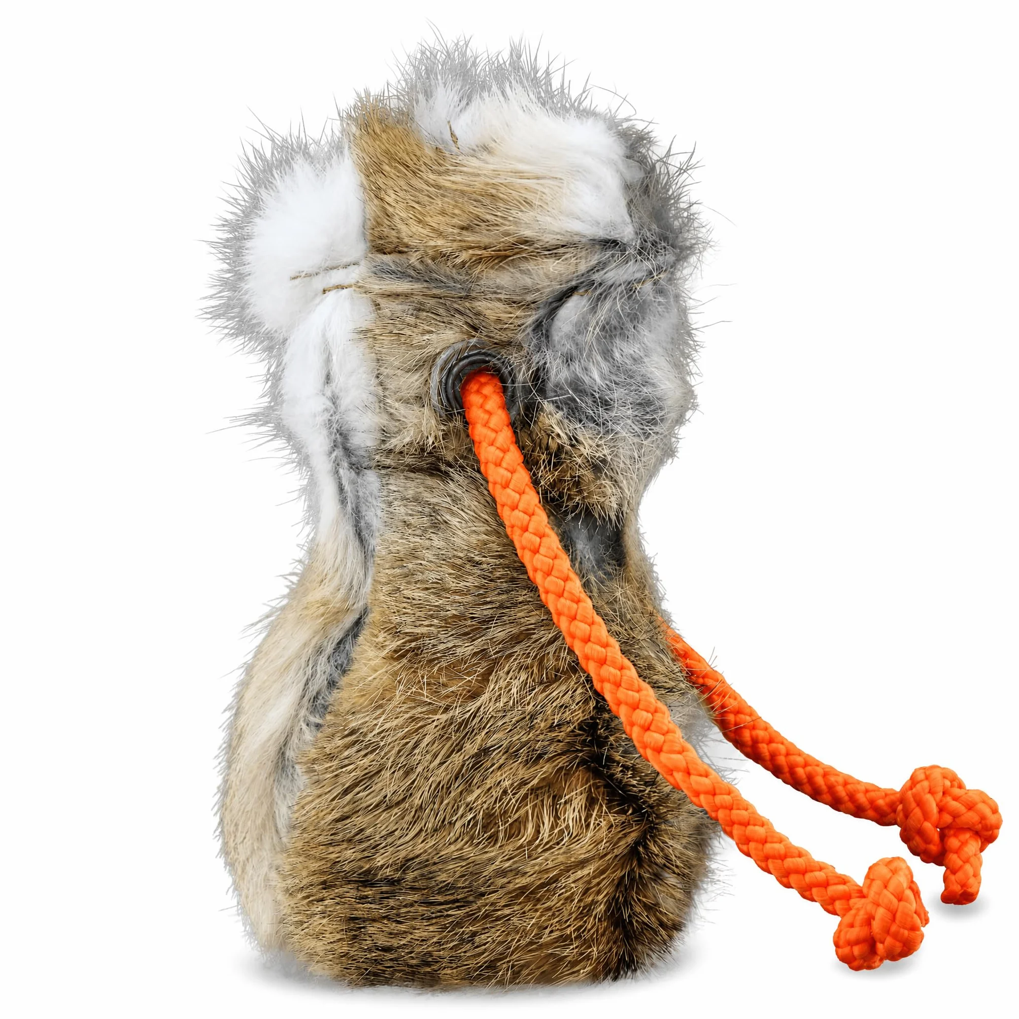 Romneys Dummy - Palla da addestramento per cani, in vera pelliccia di coniglio, con corda arancione fluo, diametro 8 cm, 150 g, robusto occhiello in metallo, per esterni