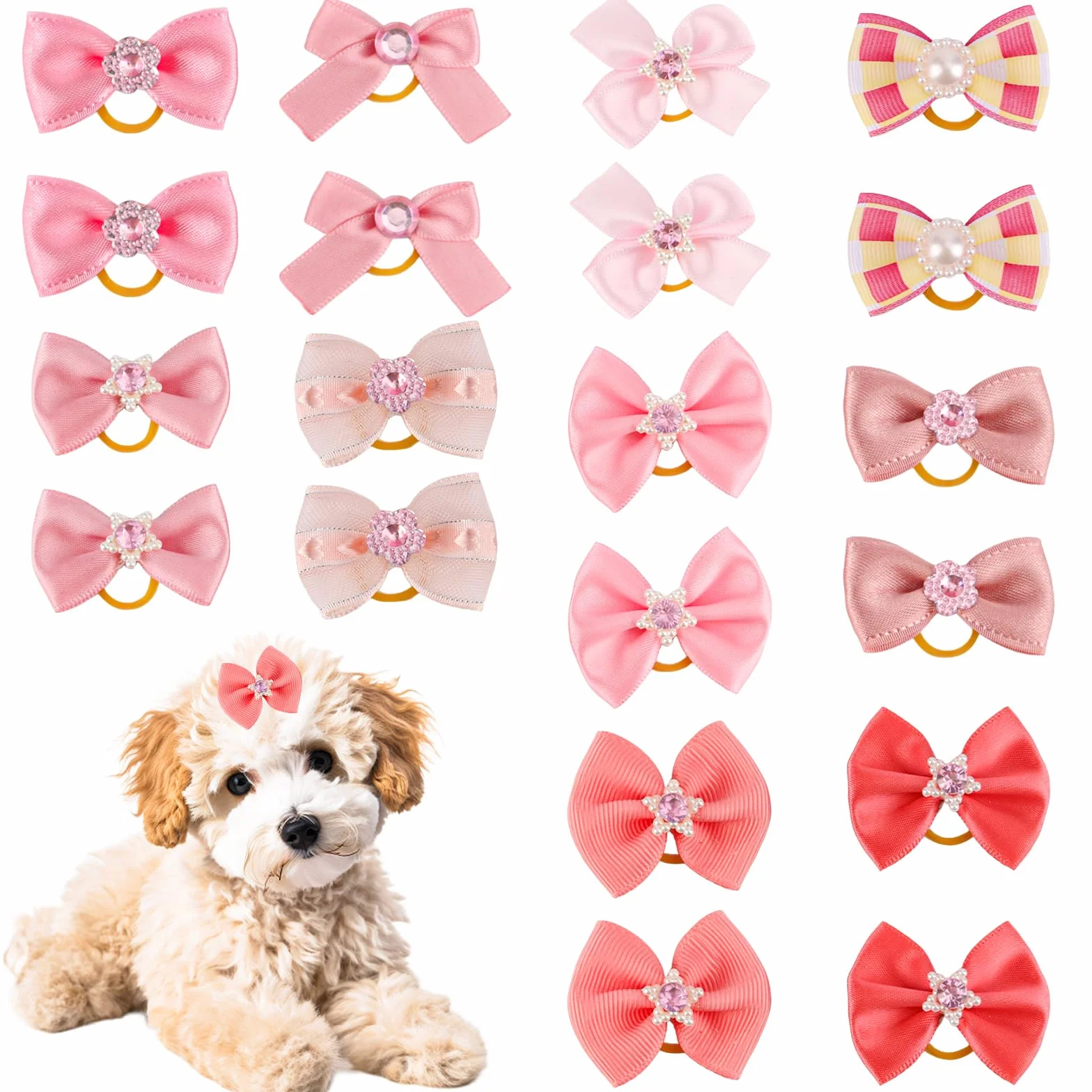 PEUTIER 20pz Fiocchi per Cani con Elastici, Dog Bow Stili Multipli Fiocchi per Capelli per Cani Graziosi Accessori per la Toelettatura per l'Uso Quotidiano degli Animali Domestici Durante Le Vacanze