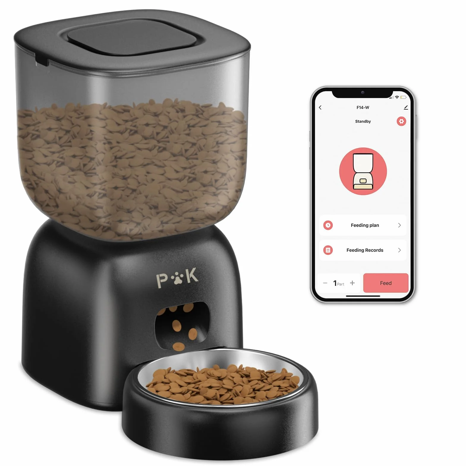 PUPPY KITTY Distributore Automatico Cibo Gatti, 2.4G WiFi Dispenser Cibo Gatti Collegare APP con 10S Registrazion, Ciotola in Acciaio Inossidabile 304, 1-10 Pasti al Giorno, 3L