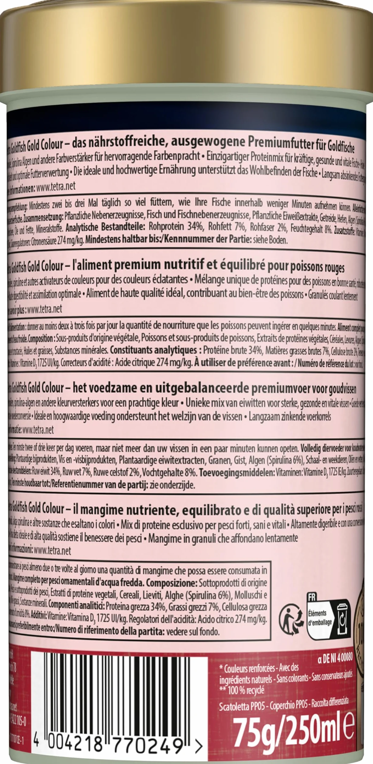 Tetra Goldfish Gold Colour Mangime granulare per pesci rossi acqua fredda 250 ml