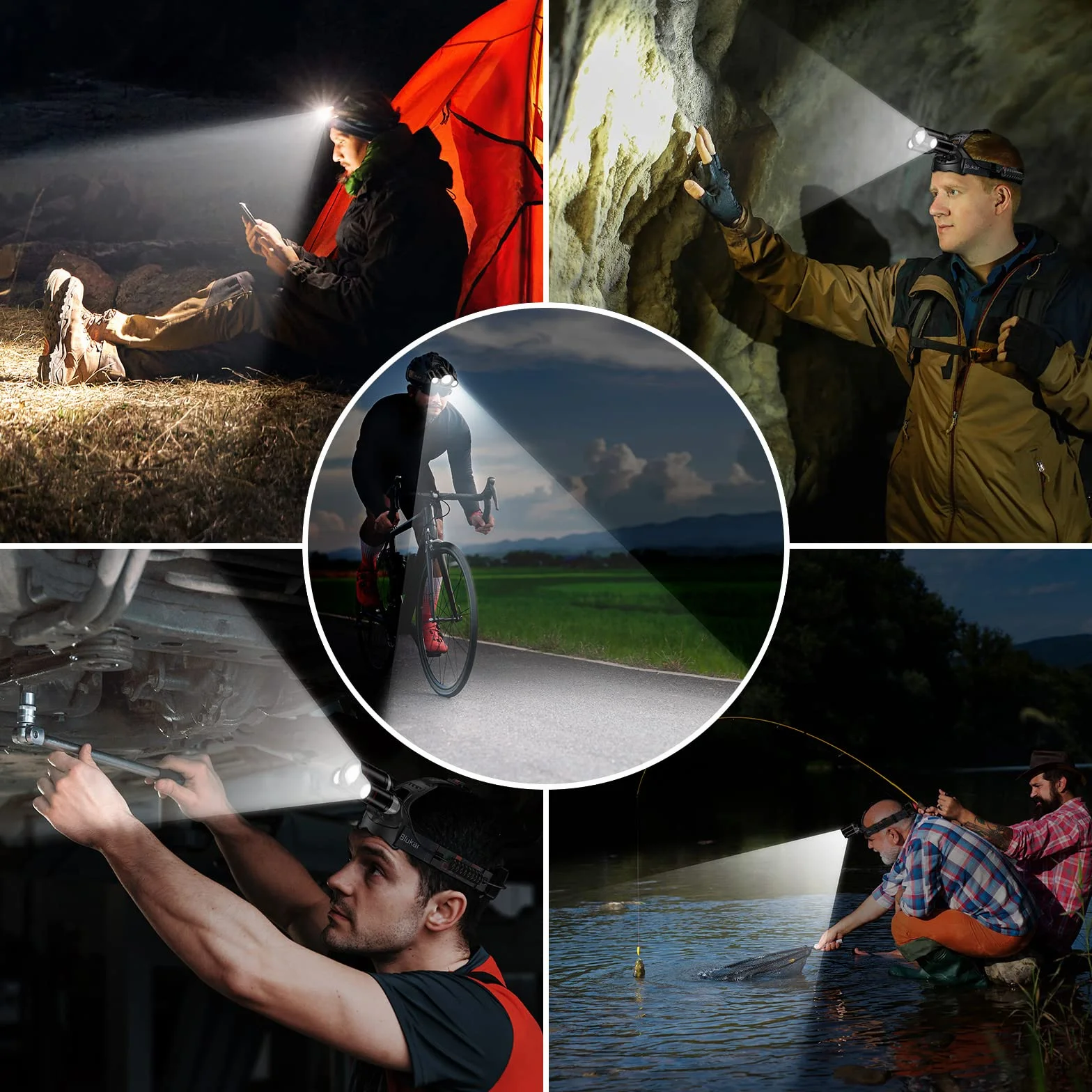 Blukar Torcia Frontale LED Ricaricabile 8000 Lumen, IPX6 Impermeabile, Zoomable, Regolabile 90°