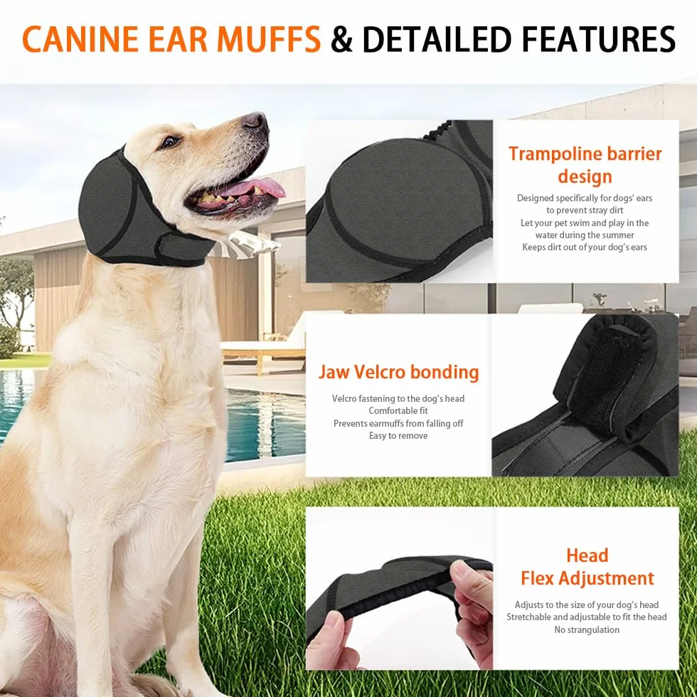 Paraorecchie Cane Scudi Confortevoli Anti Ansia Sollievo dal Rumore Snoods con Nastro Autoadesivo Regolabile per Cani Grigio L