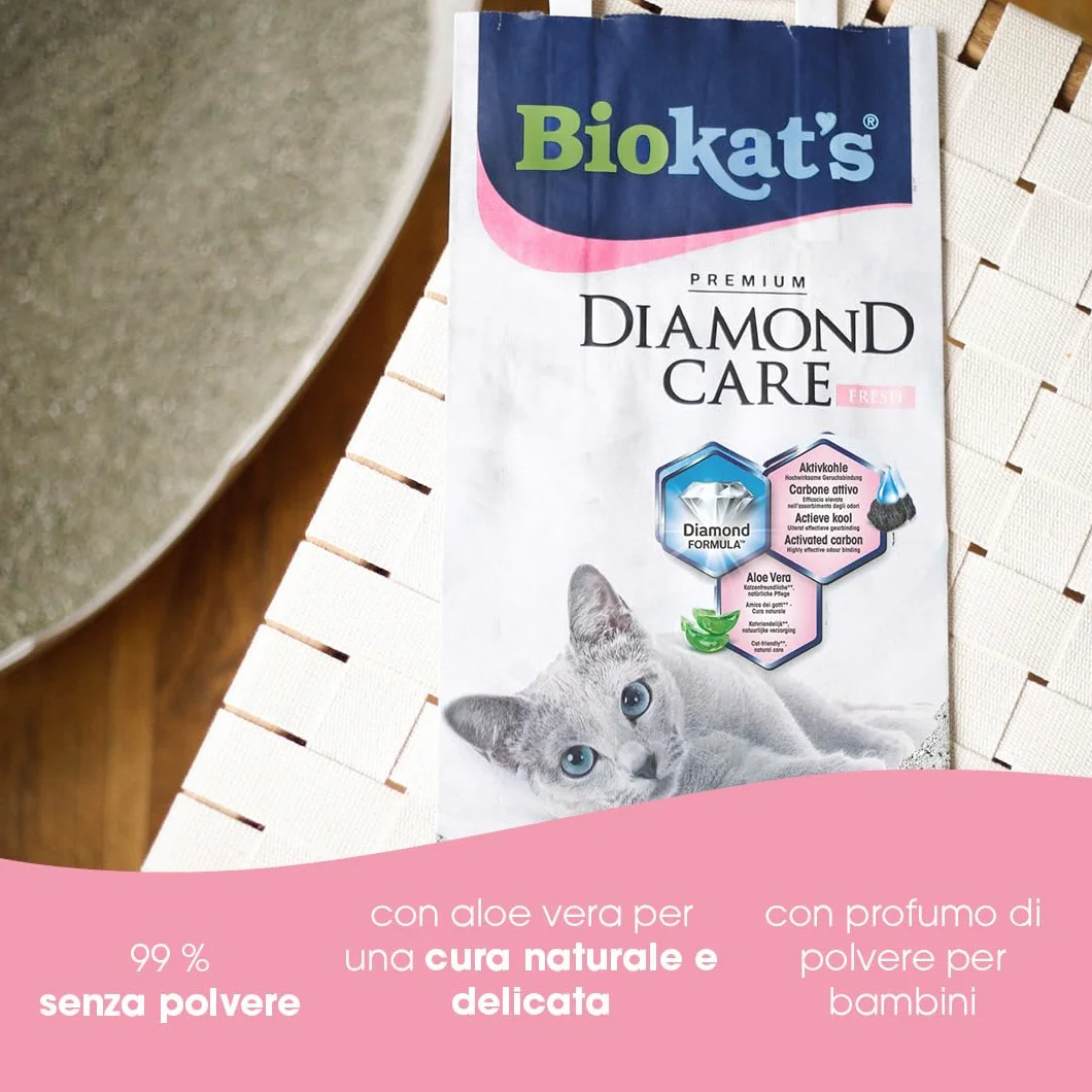 Biokat's Diamond Care Fresh Lettiera per gatti a grana fine con carbone attivo e aloe vera, 1 x 10 L