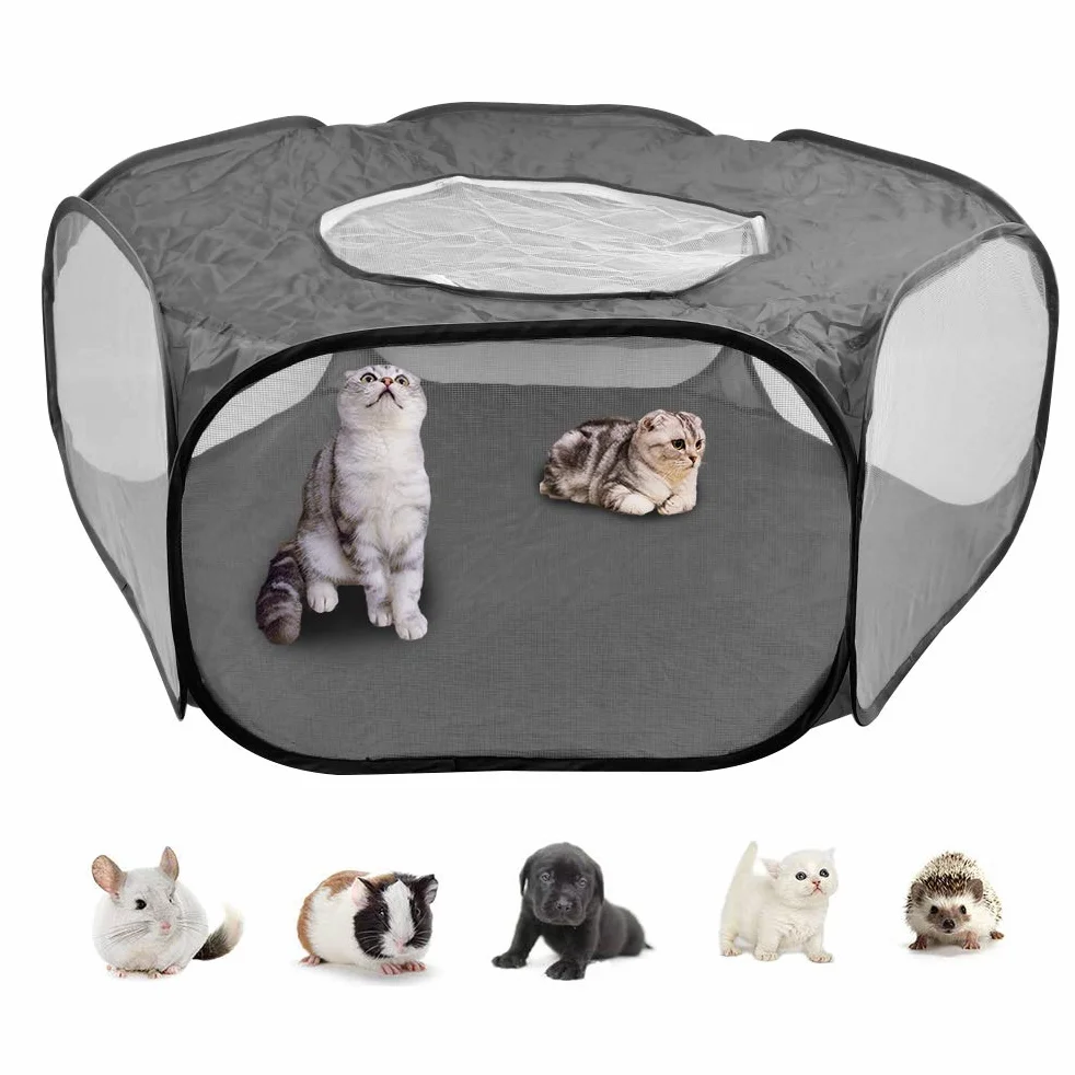 Gabbia per piccoli animali pieghevole parco animali con rete traspirante Recinzione per animali domestici portatile per cani porcellini d'India Conigli criceti (nero)