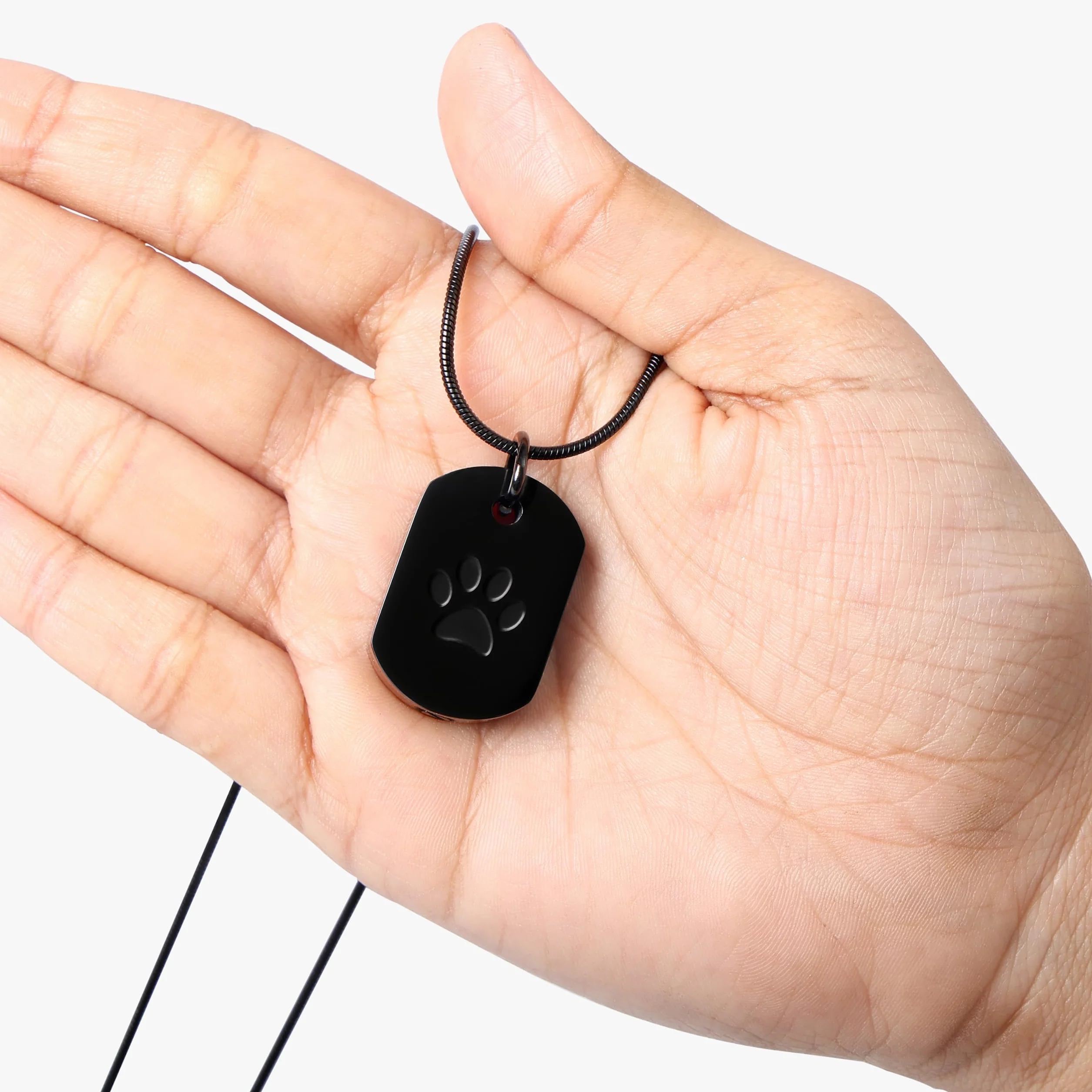 BELLE VOUS Collana con Urna per Ceneri Cane Gatto - Ciondolo Commemorativo con Zampa Animale - Porta Ceneri Funerarie Animali Domestici - in Acciaio Inox Nero - Pensiero Uomo Donna