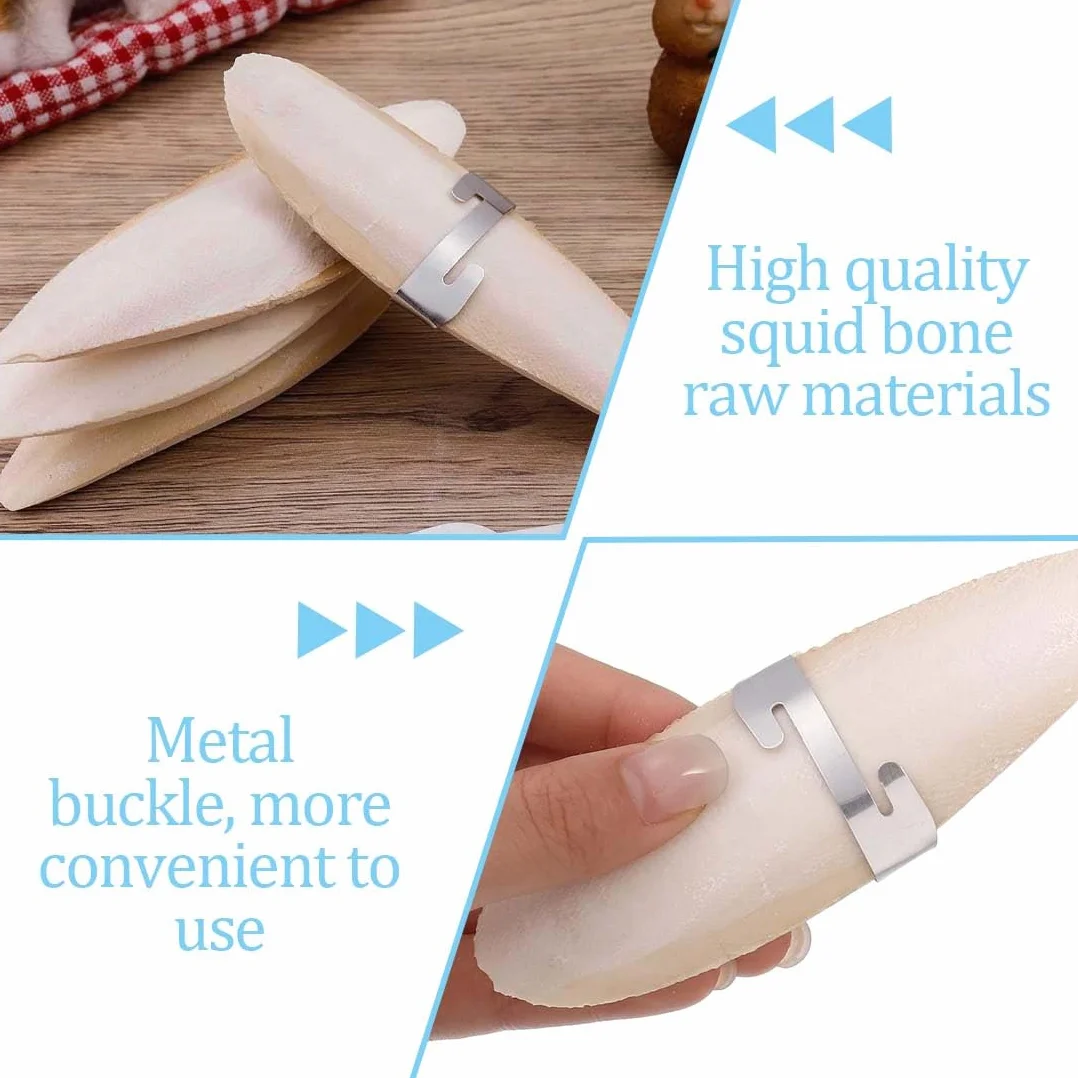 Osso Di Seppia Per Pappagalli 4 Pezzi Naturali Con Supporti Metallici Grandi Giocattolo Masticabile 11-13Cm