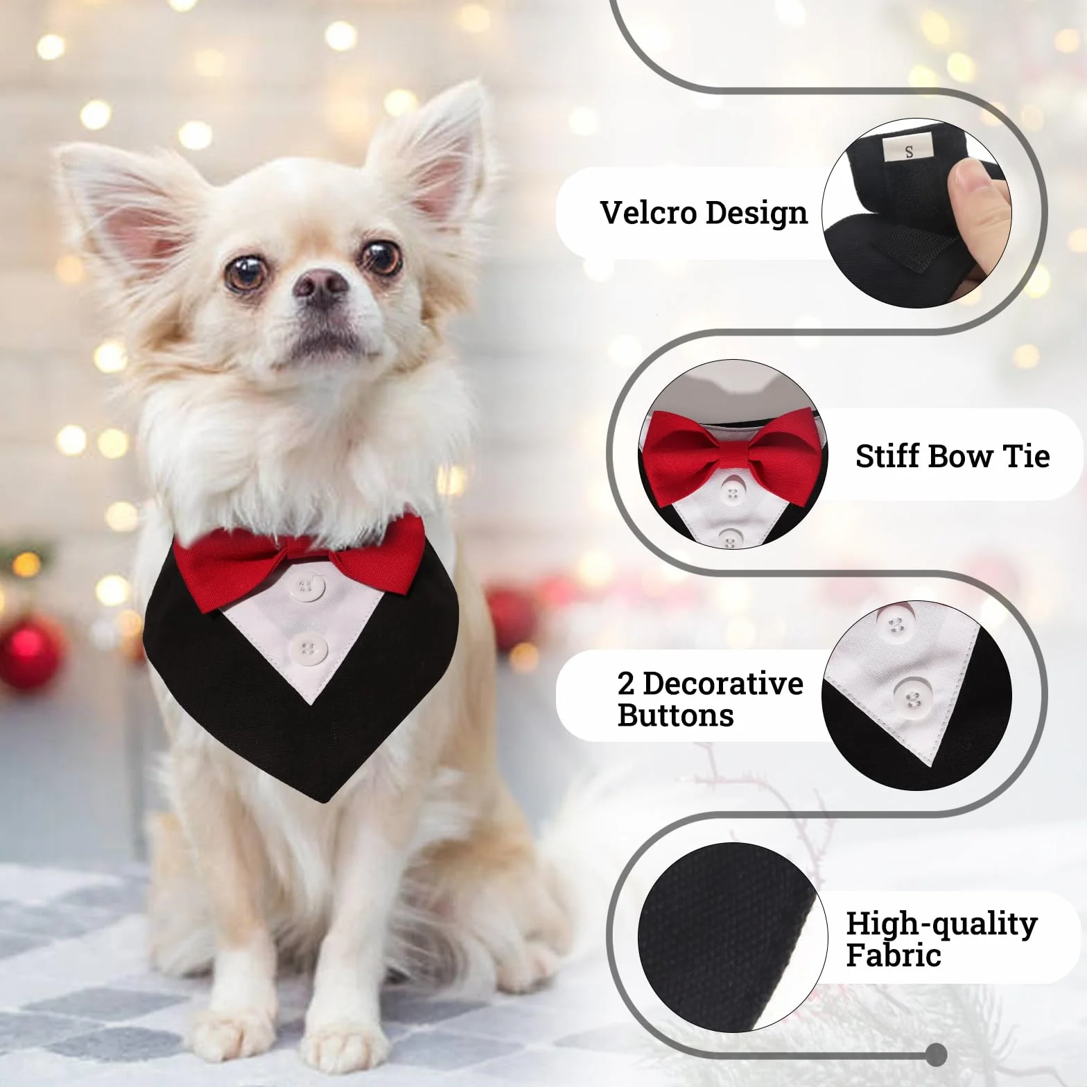 Papillon Cane Matrimonio Bandana Regolabile Natale Personalizzato Smoking Sciarpe Cane Natalizia Cravatta Accessori Feste Compleanno Cani Nero Rosso Fiocchetti L