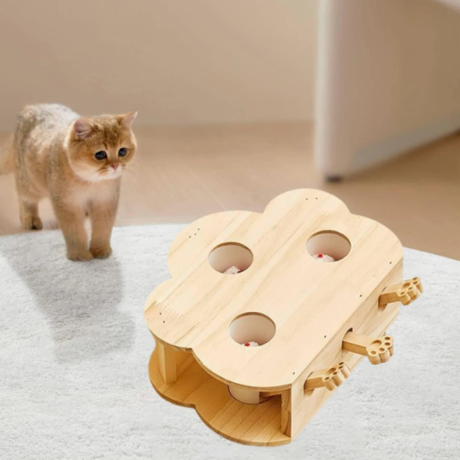 Whack a Cat Toy: Interattivo in Legno per Gatti, Gioco di Cattura E Apprendimento a più Livelli per Gatti Attivi, Ideale per La Casa, 3 Fori