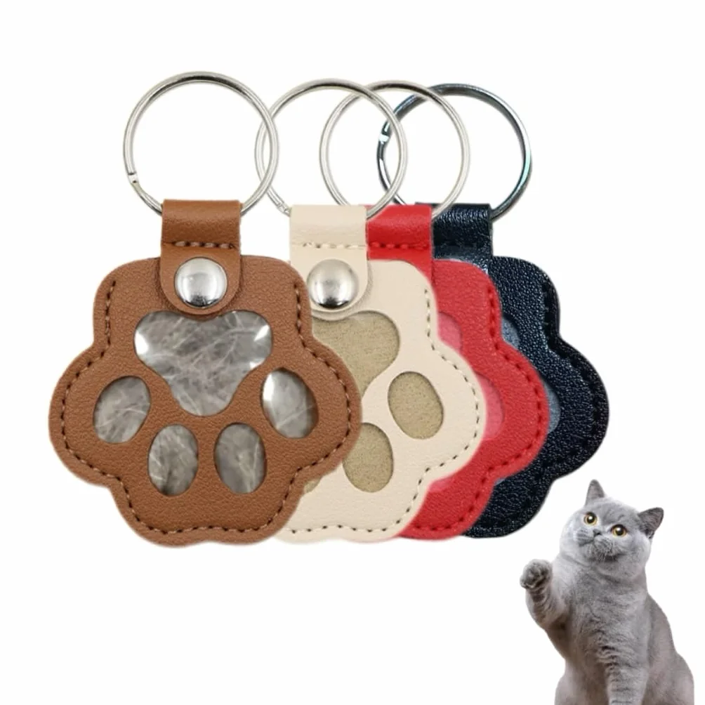ZEXI 4 Portachiavi Raccogli Pelo per Cani e Gatti, Set da 4 Porta Pelo a Forma di Zampa per Pelo Animale, Accessorio per Cani Gatti, Pelle PU, Nero, Rosso, Marrone, Bianco