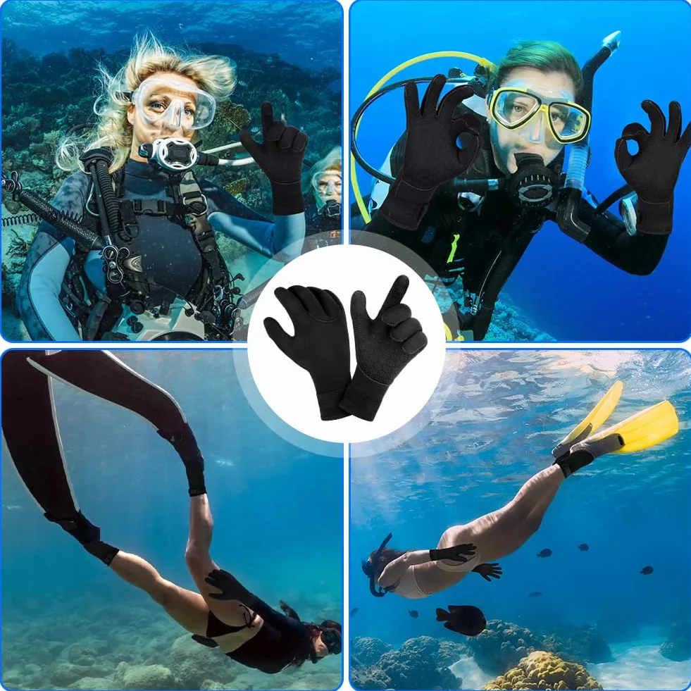 Guanti da Muta Termica, Guanti in Neoprene Elastico, Guanti da Immersione con Polso Elastico e Particelle Antiscivolo, per Immersioni, Kayak, Surf, Inverno, Canoa, Kayak