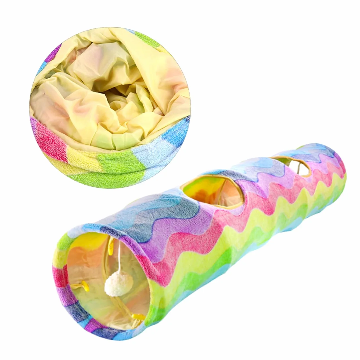 Tunnel per Gatti Pieghevole, Gioco Interattivo a Tubo | Carta Sonora, Stile Arcobaleno, per Gattini e Gatti, Design Creativo per Sessioni di Gioco