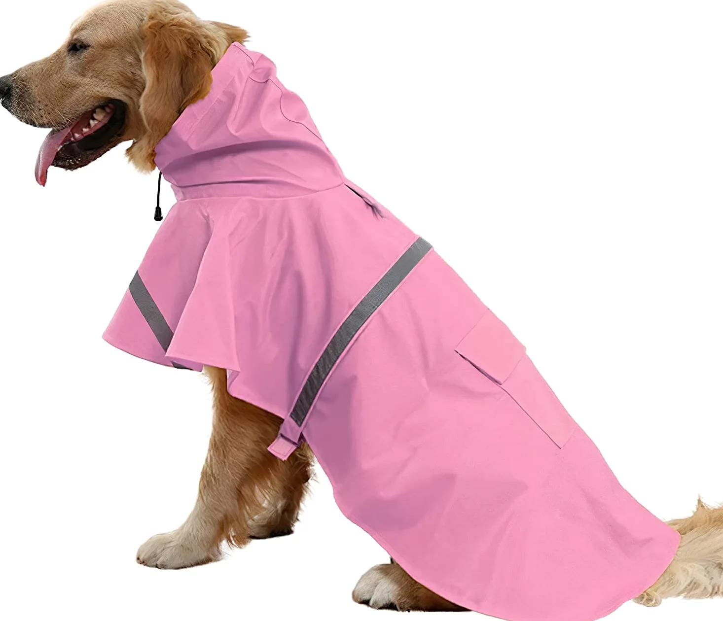 Mikayoo Impermeabile per cani di grandi dimensioni, regolabile per animali domestici, impermeabile, giacca leggera con cappuccio con striscia riflettente (rosa, L)