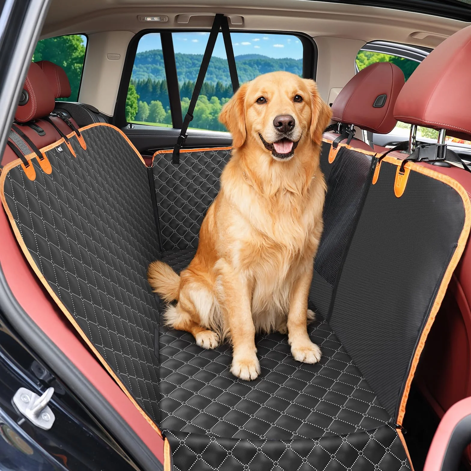 KYG Coprisedile Auto per Cani, Tessuto Morbido, con Cinturino di Sicurezza e Finestra in Rete, Coprisedile Posteriore Antiscivolo Antigraffio Impermeabile Protettivo Universale per SUV e Auto