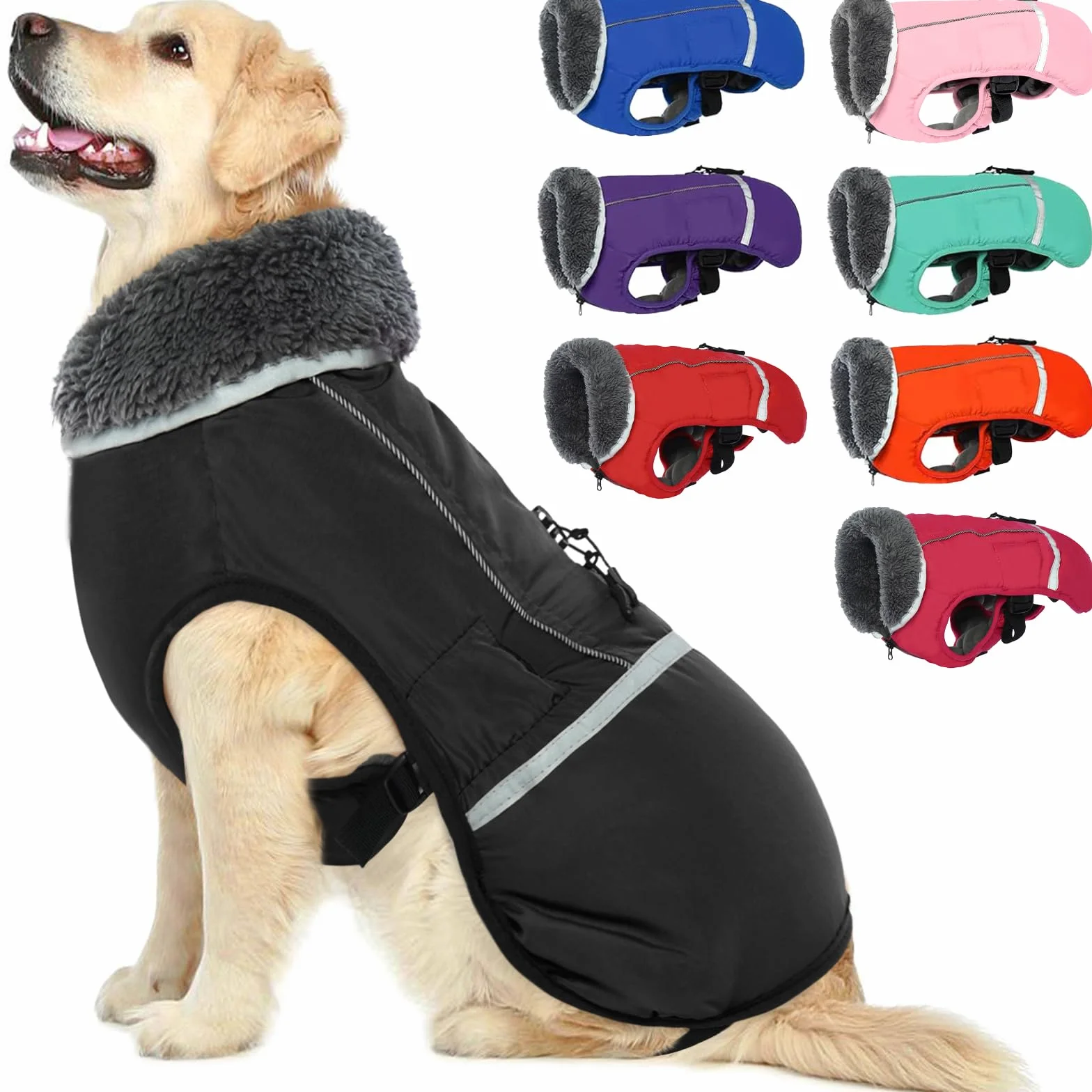Cappotto caldo per cani riflettente impermeabile antivento giacca collo alto fodera in pile
