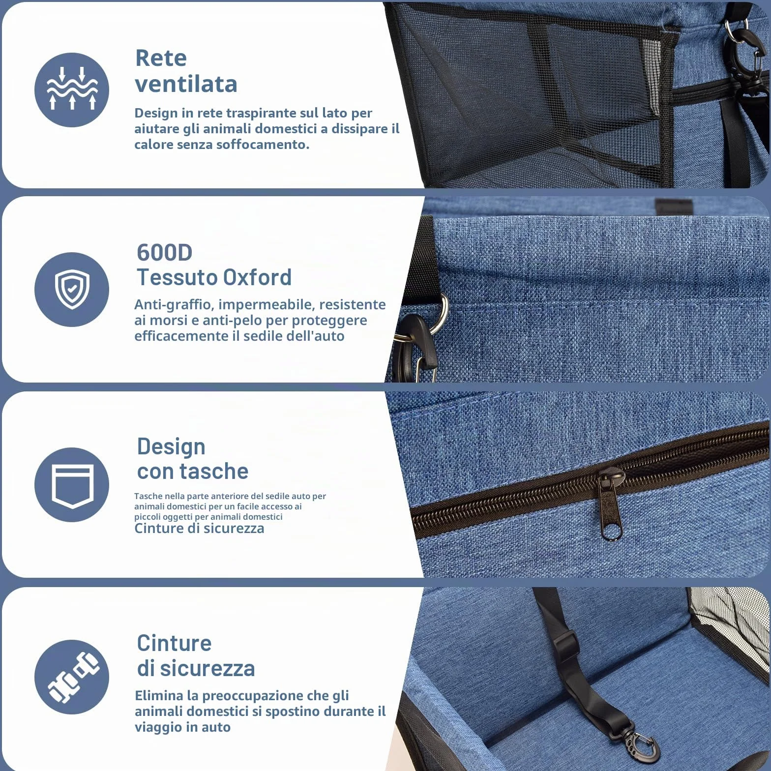 CIMOYBAI Seggiolino auto extra stabile per cani piccola media taglia pieghevole blu navy