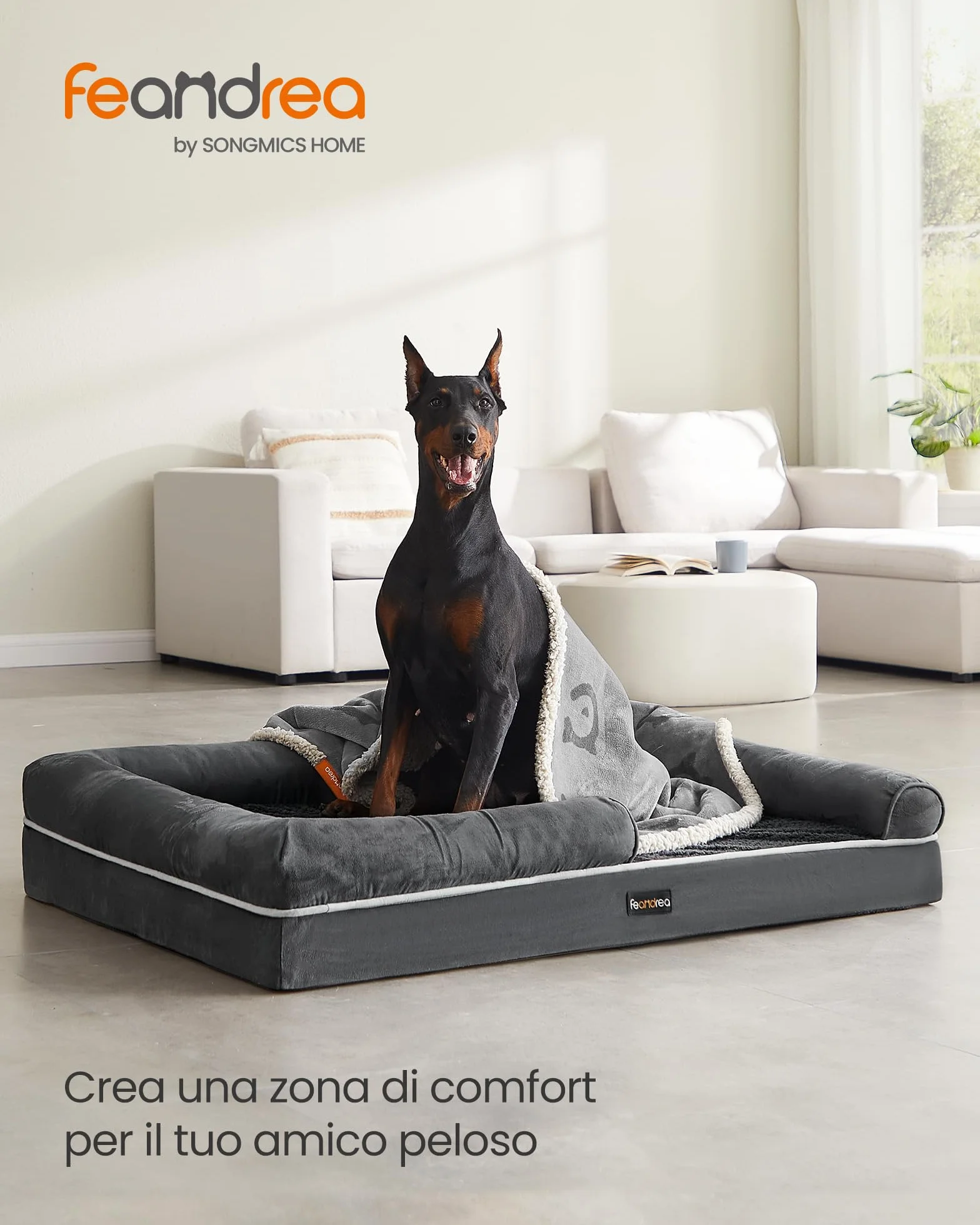 Feandrea Cuccia per Cani Ortopedica, Letto Divano per Animali, 120 x 85 x 18 cm, Grigio Scuro