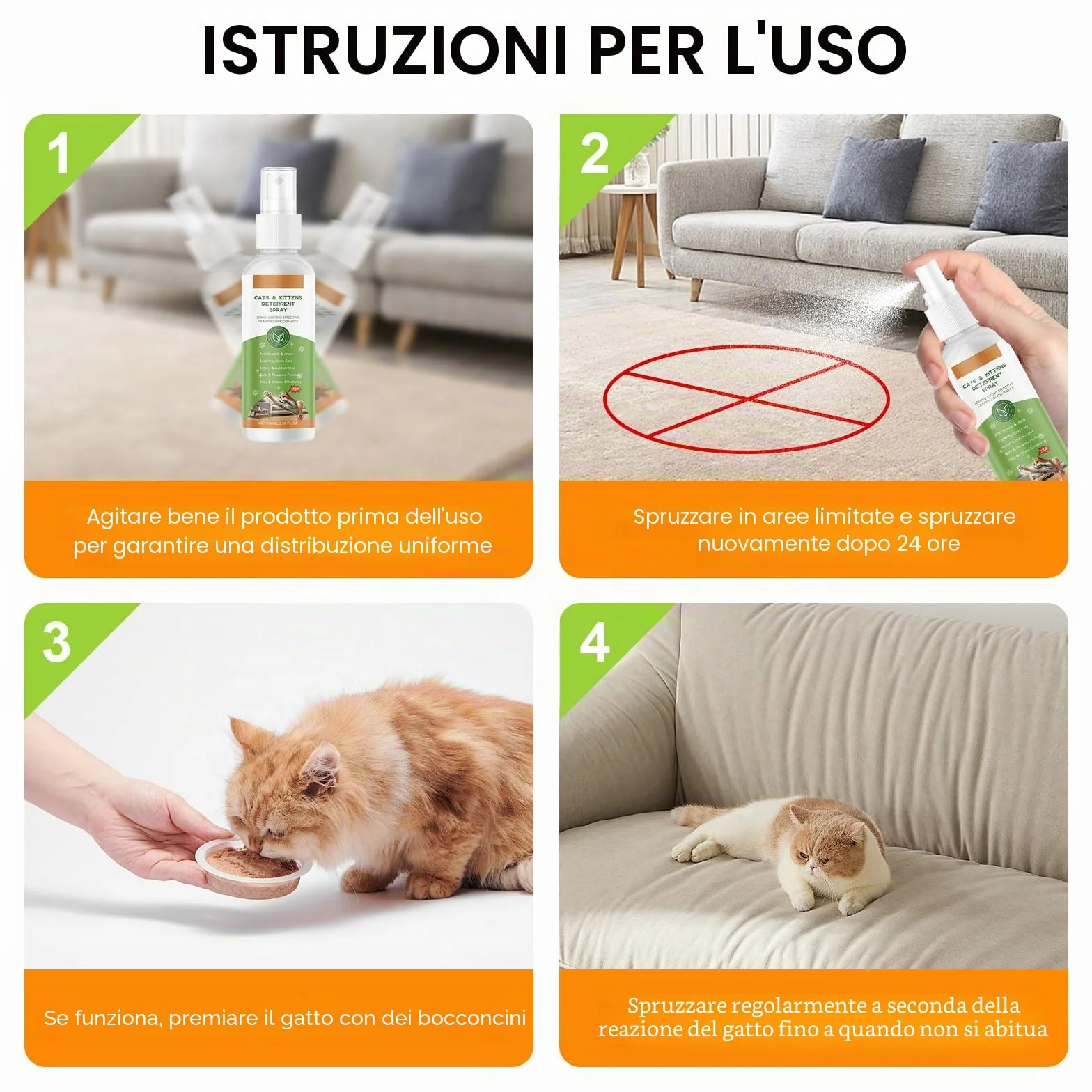 100ML Spray Repellente per Gatti, Spray Disabituante Gatti, Repellente Gatti e Spray AntiGraffio per Gatti Divano, Uso Interno ed Esterno, Protezione del Divano, Cavi, Vestiti, Piante e Mobili