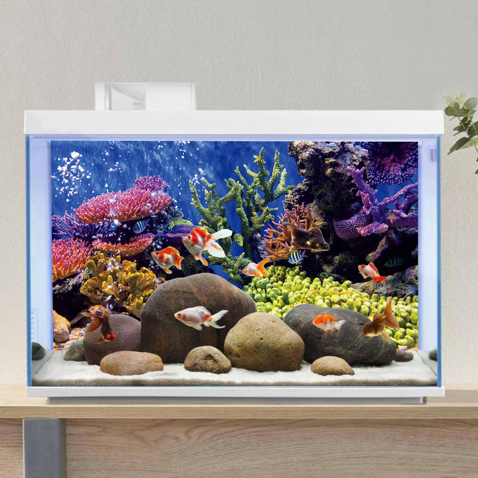 61x41cm Durevole Vinile Acquario Decorazione Sfondo Corallo Pesce Tropicale Subacqueo Acquario Poster Sfondo