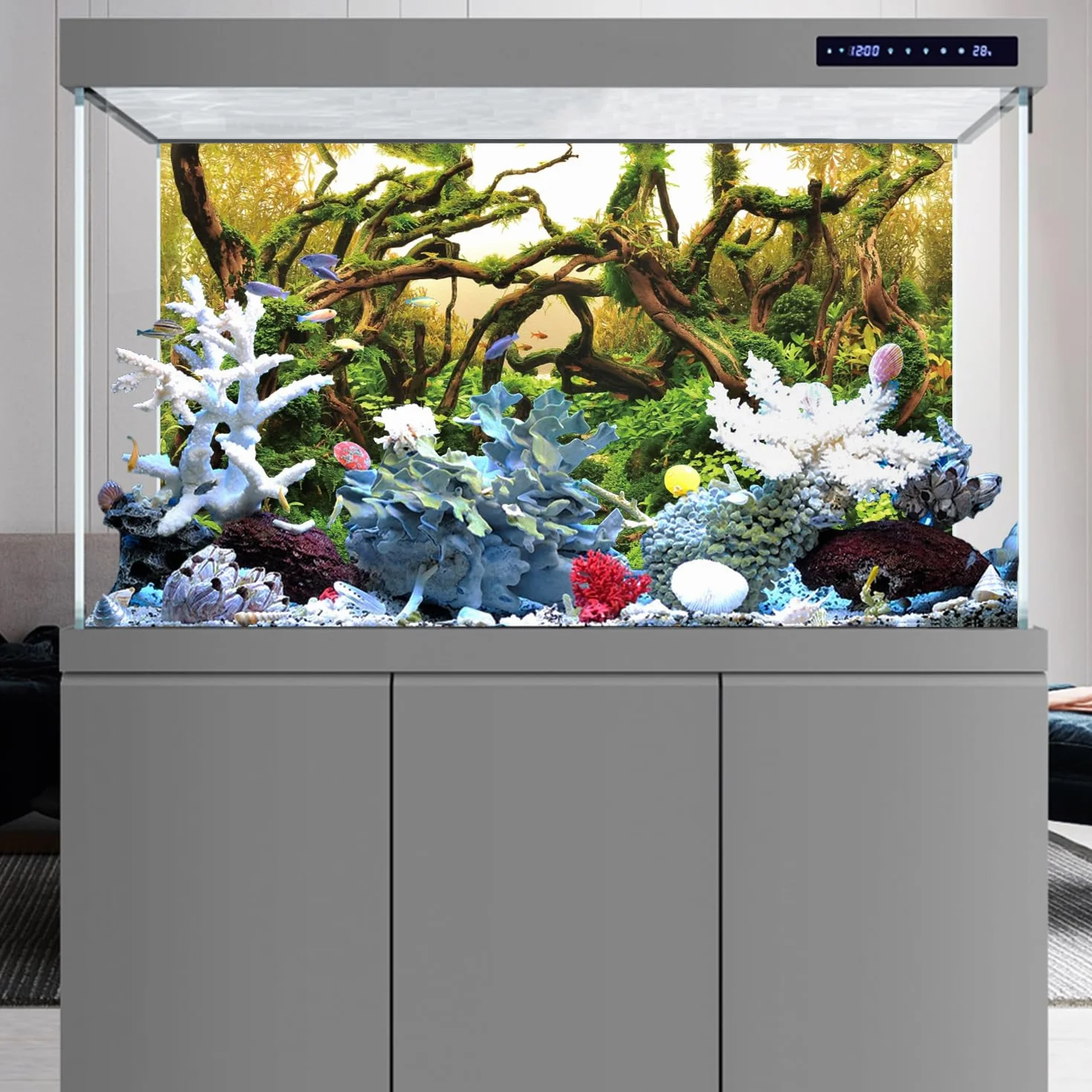 120x46cm Acquario Sfondo Rami Acquario Sfondo Pianta Acquatica Fiume Letto & Lago Acquario Sfondo Vinile