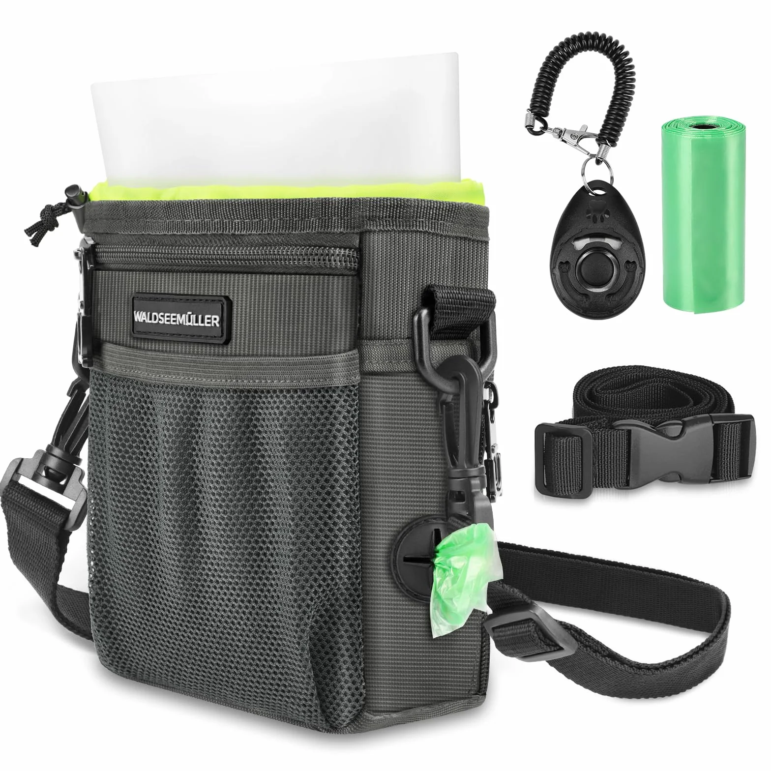 Waldseemüller Cane Snack Borsa, Borsa per Alimenti per Cani, Borsa Addestramento Cane Contenitore Cane Regolabile, Clicker di Addestramento, Sacchetto per Snack in Silicone