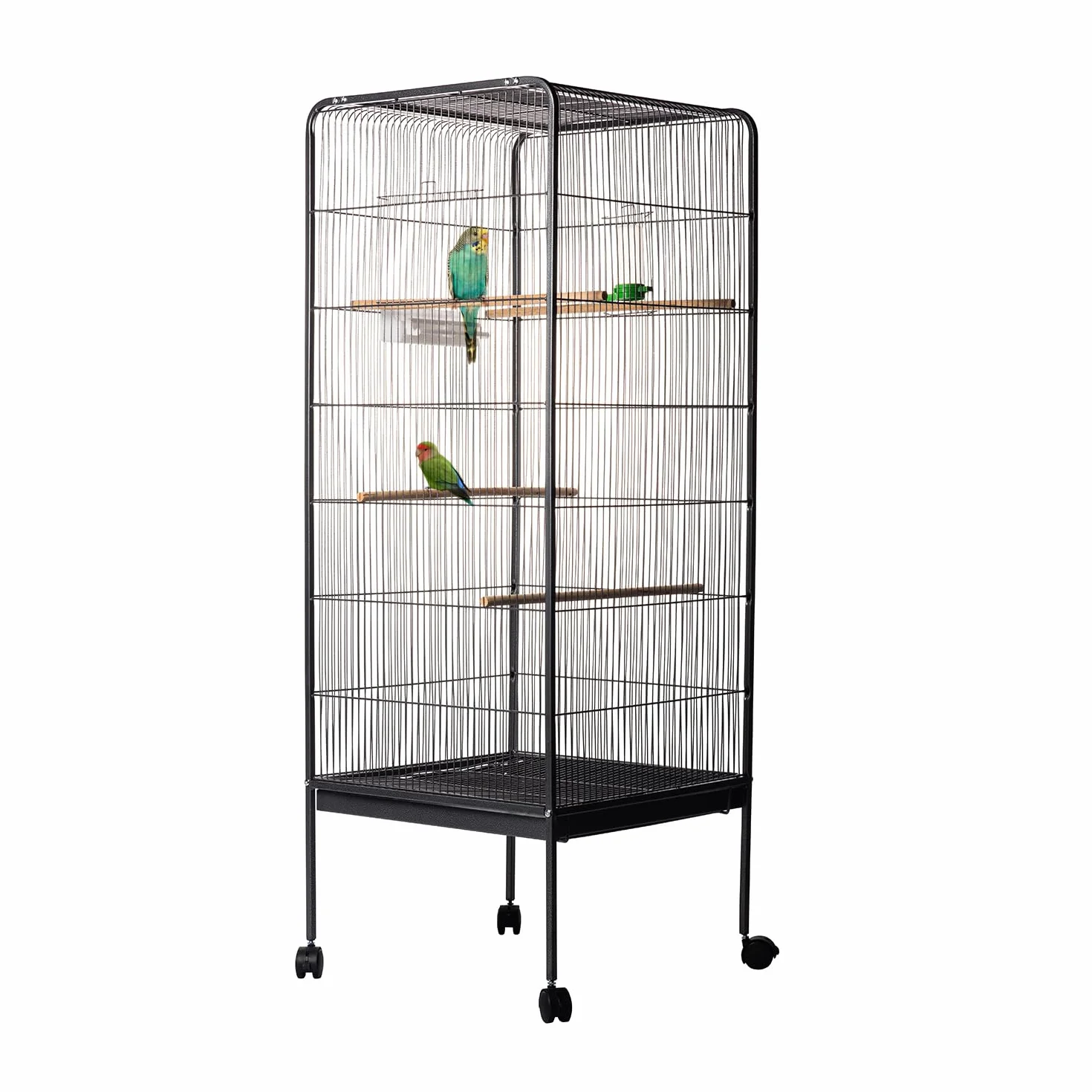 AQPET Voliera per Uccelli Canarini e Volatili, Gabbia Completa in Metallo Senza Tetto, Adatta per Interno, Dimensioni 146x54x54 cm, Colore Nero