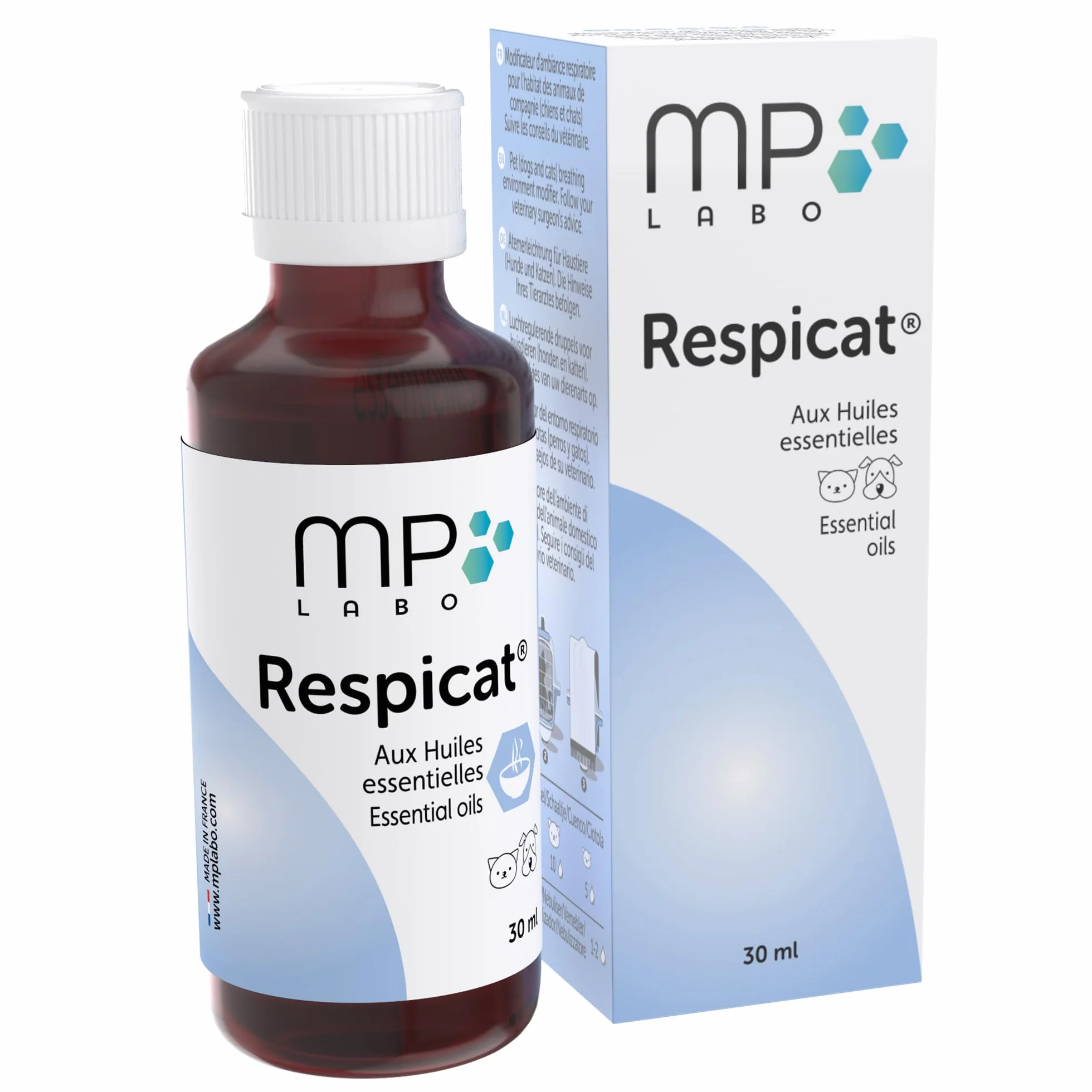 MP Labo Respicat® 30 ml - con Oli Essenziali - Modificatore dell'ambiente respiratorio nell'habitat degli Animali Domestici - Cani e Gatti