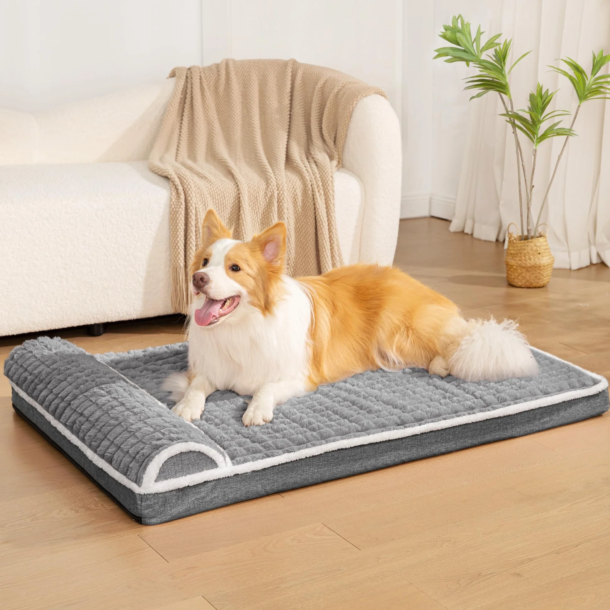Letto ortopedico XL per cani di grandi dimensioni con cuscino 122 x 76 cm, impermeabile, morbido e confortevole, in schiuma, con rivestimento rimovibile lavabile e fondo antiscivolo, grigio