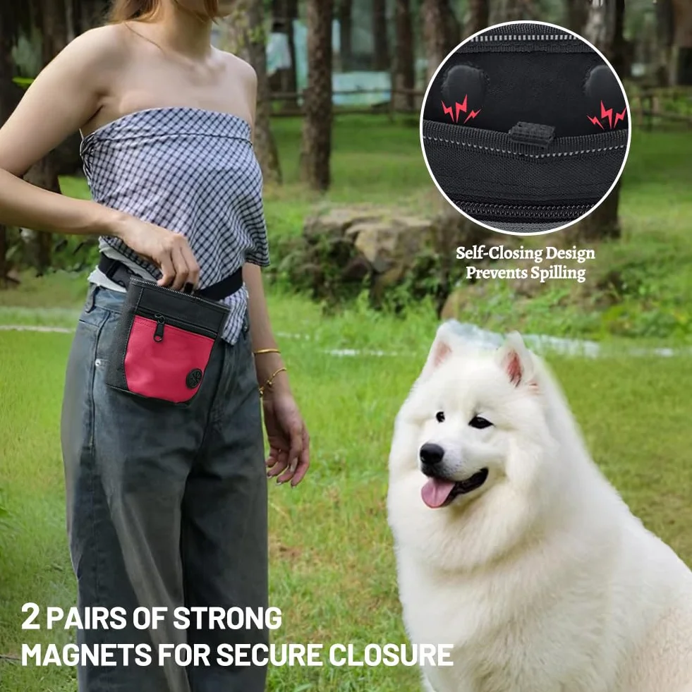 Porta Premietti per Cani, Sacca per Cani, per Addestramento del Cane, Porta Accessori per Animali con Clicker e Dispenser per Sacchetti, con Cintura Regolabile (Rosso)