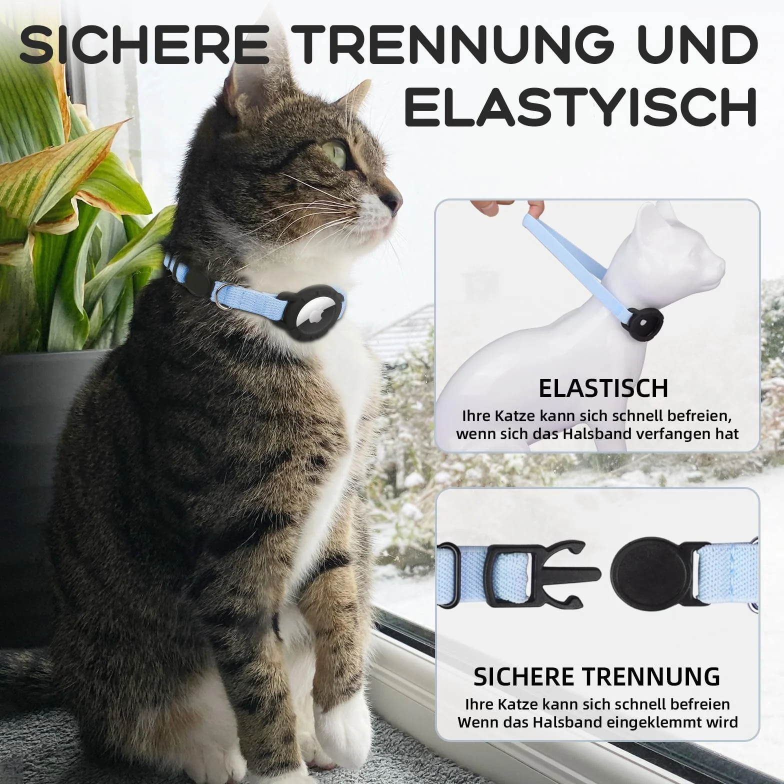 Collare Airtag Gatto, Collare Estensibile con Protezione Airtag e Campanellino, Leggero e Confortevole per Gatti di Tutte le Taglie (Blu)