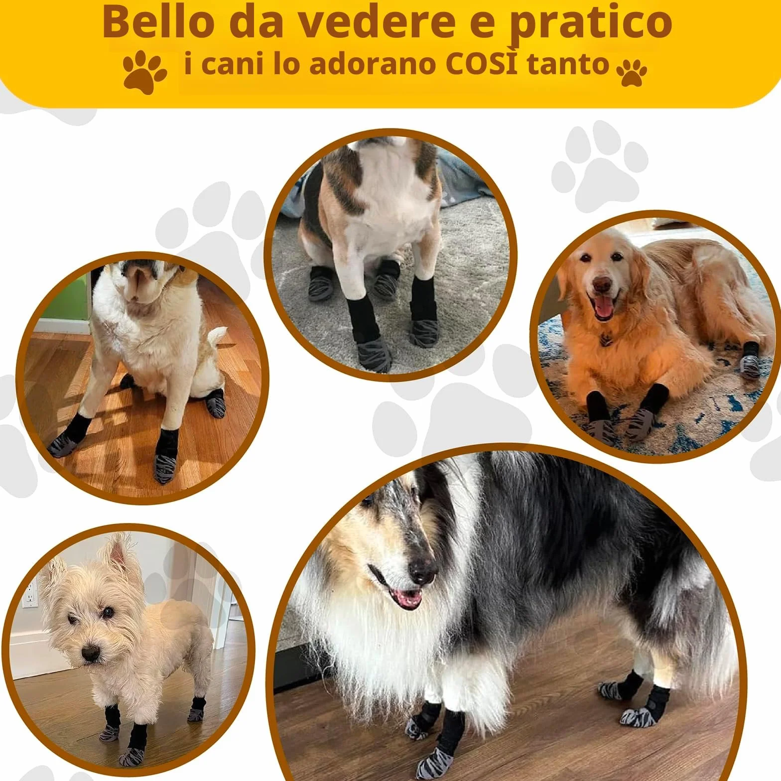 Protezione zampe per cani robusti antiscivolo in gomma con cinghie regolabili (XL)