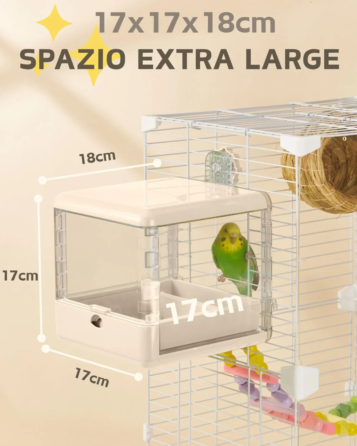 Bagno per uccelli sospeso per gabbia, accessori per uccelli piccoli e medi, pappagalli, inseparabili, fringuelli, parrocchetti (Bianco)
